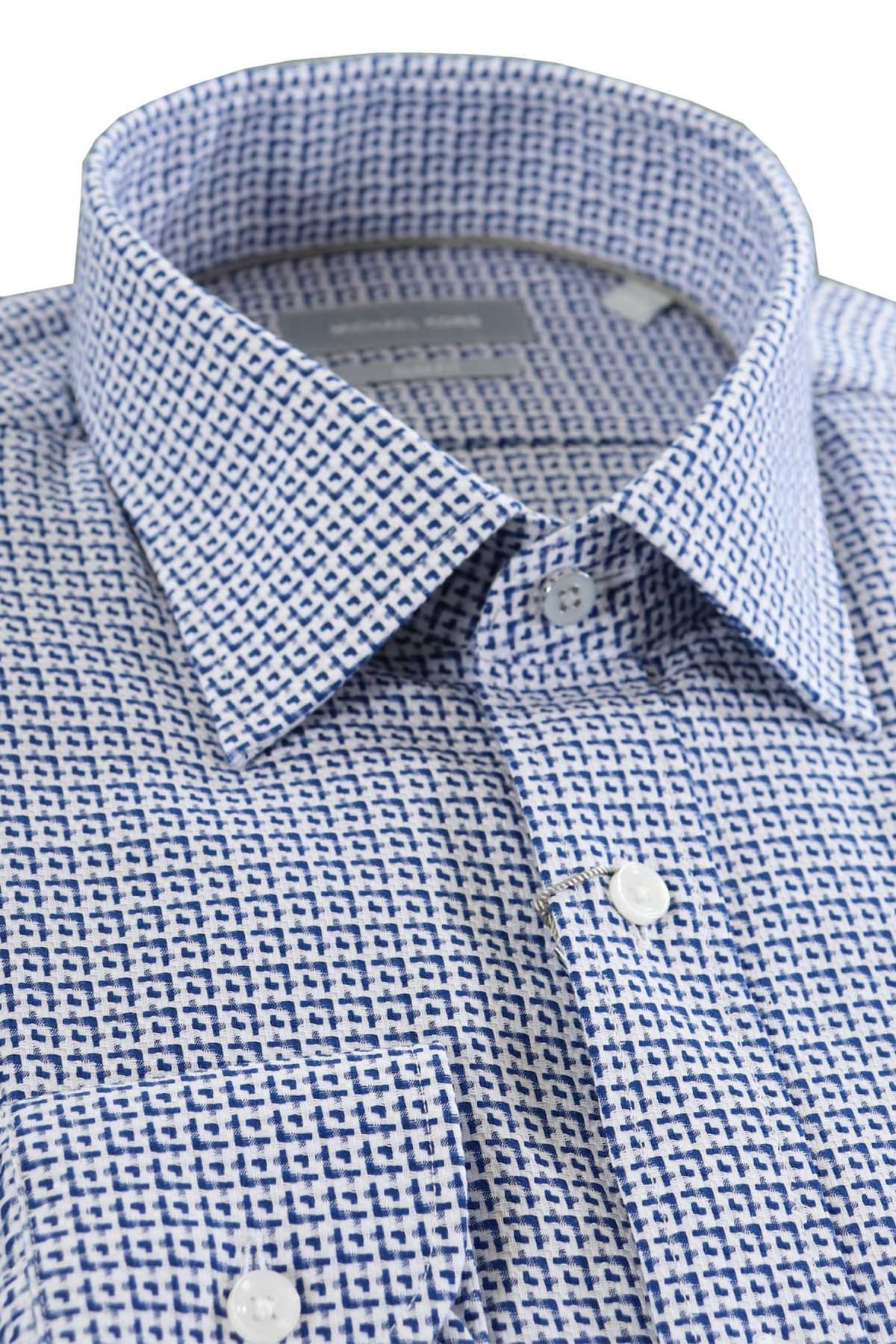 MICHAEL KORS ΠΟΥΚΑΜΙΣΟ ΜΙΚΡΟΣΧΕΔΙΟ SLIM FIT STRETCH ΜΠΛΕ-ΛΕΥΚΟ