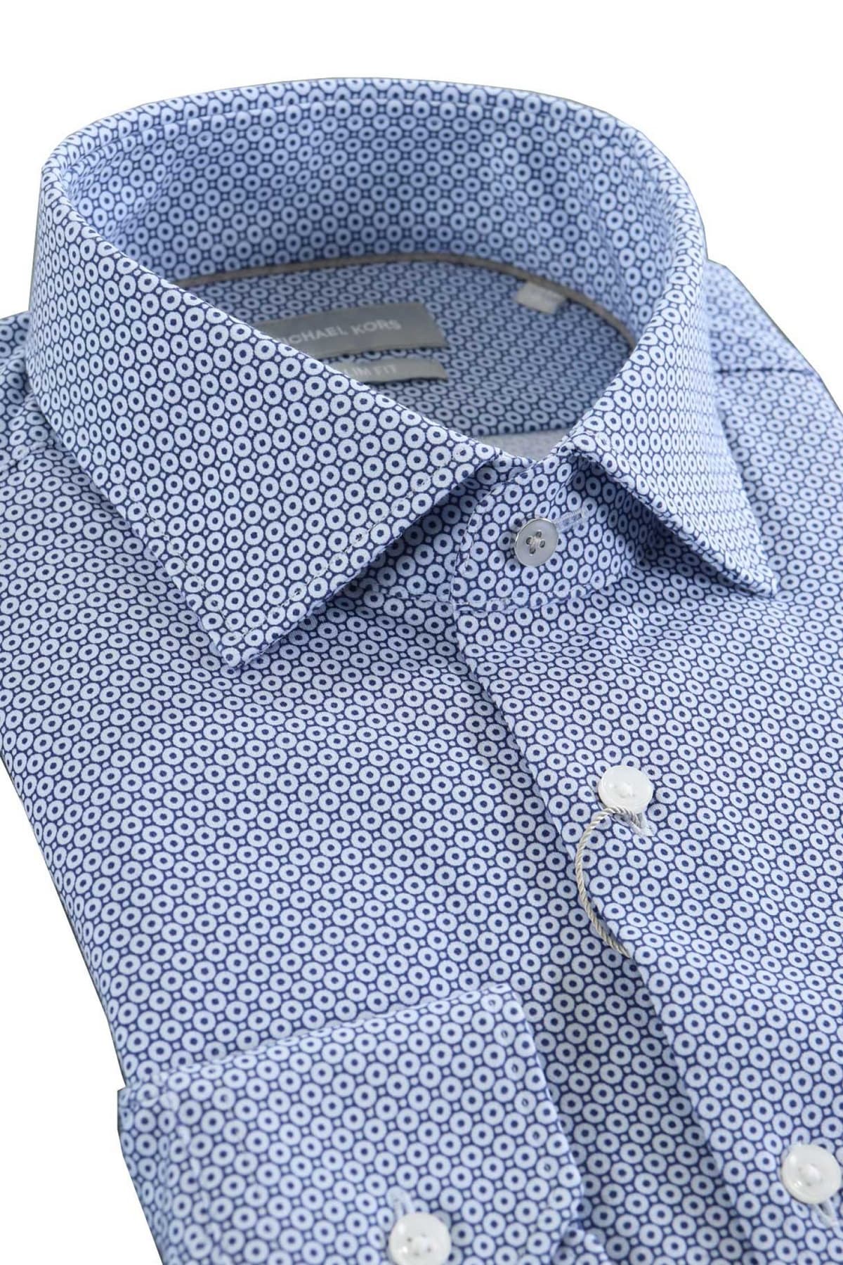 MICHAEL KORS ΠΟΥΚΑΜΙΣΟ ΜΙΚΡΟΣΧΕΔΙΟ SLIM FIT ΜΠΛΕ-ΛΕΥΚΟ