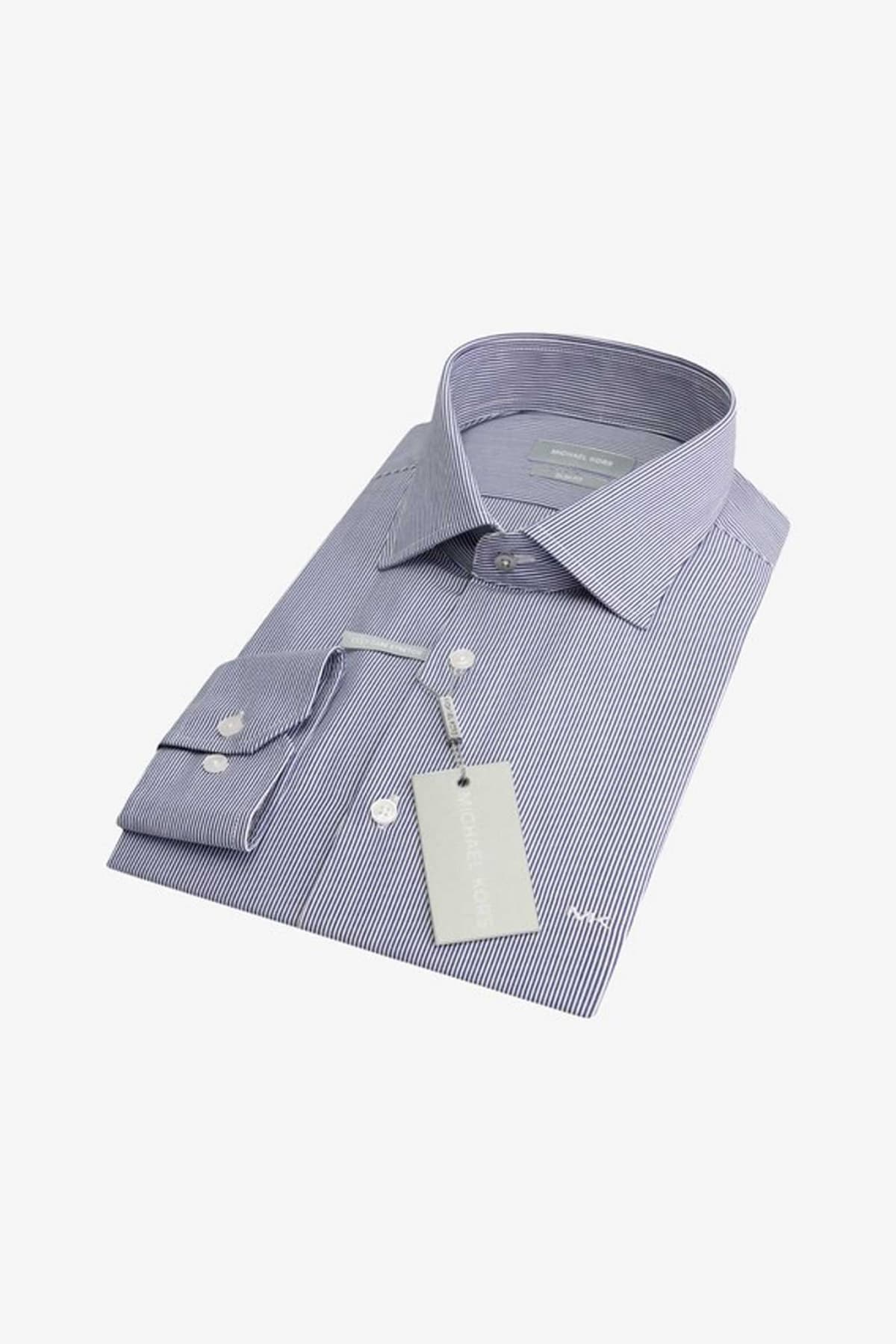 MICHAEL KORS ΠΟΥΚΑΜΙΣΟ ΡΙΓΕ SLIM FIT EASY IRON STRETCH ΜΠΛΕ-ΛΕΥΚΟ