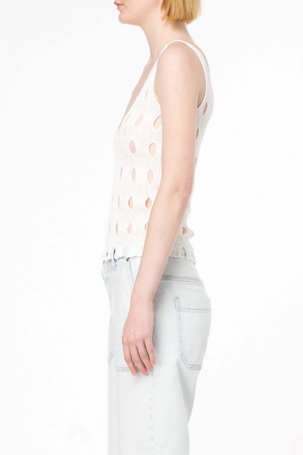 PINKO TOP RAMBO ΠΛΕΚΤΟ V-NECK ΔΙΑΤΡΗΤΟ ΛΕΥΚΟ