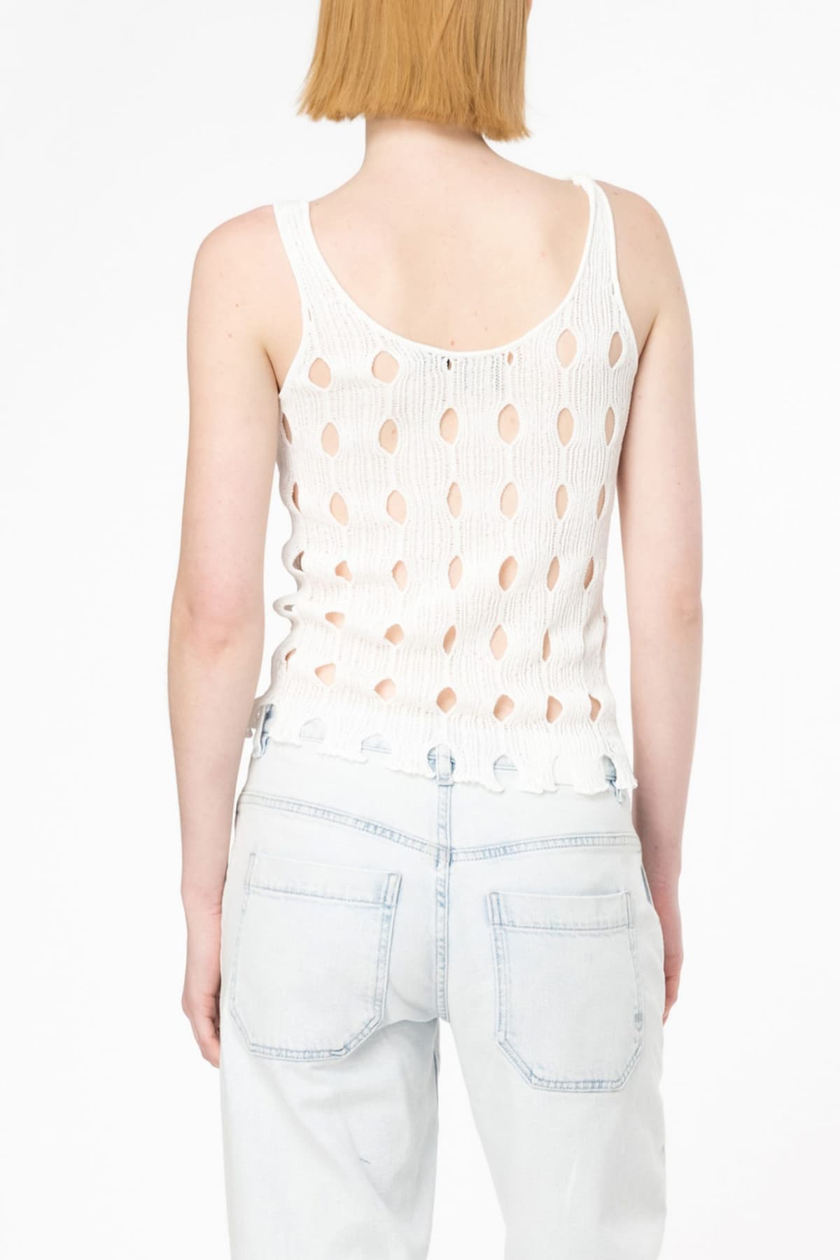 PINKO TOP RAMBO ΠΛΕΚΤΟ V-NECK ΔΙΑΤΡΗΤΟ ΛΕΥΚΟ