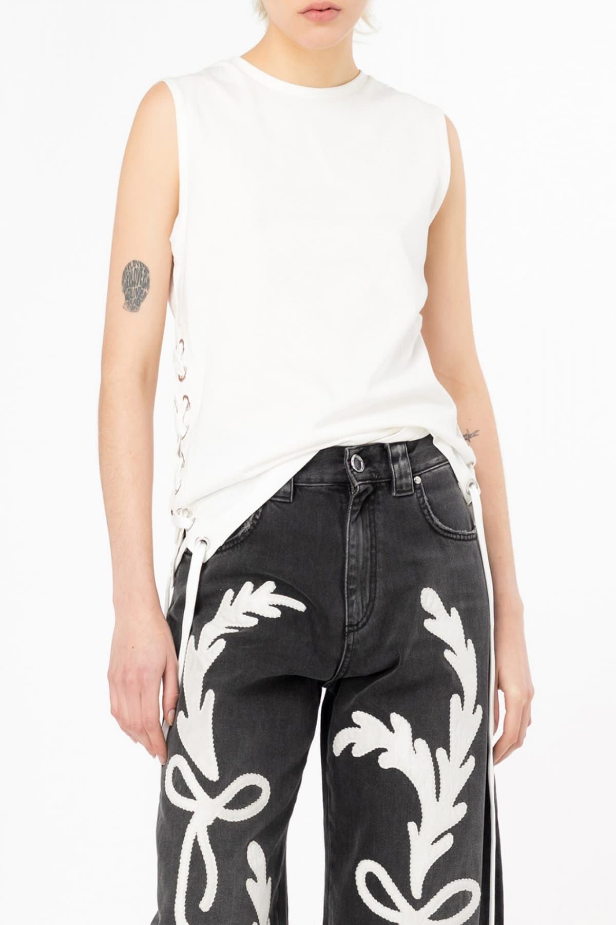 PINKO T-SHIRT TAXI DRIVER ΚΟΡΔΟΝΙΑ ΠΛΑΙ ΛΕΥΚΟ