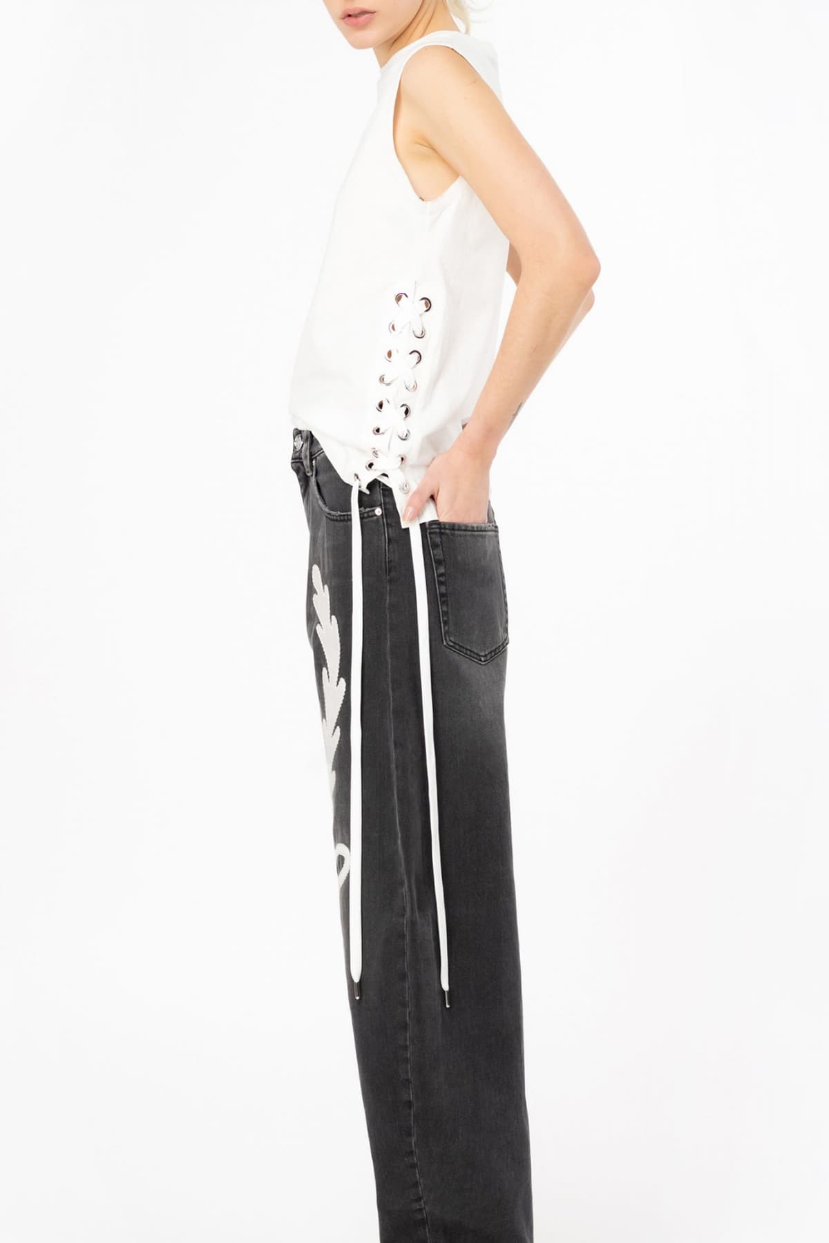 PINKO T-SHIRT TAXI DRIVER ΚΟΡΔΟΝΙΑ ΠΛΑΙ ΛΕΥΚΟ