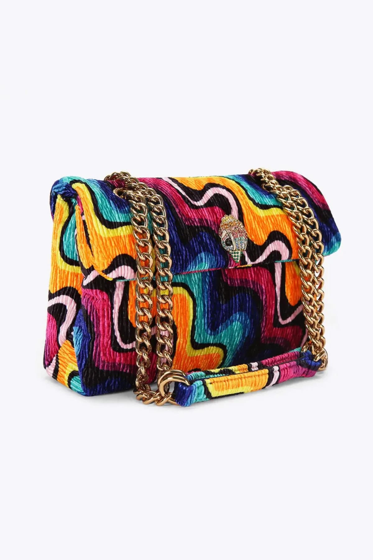 KURT GEIGER ΤΣΑΝΤΑ ΩΜΟΥ/CROSS BODY VELVET SOFT KENSINGTON ΑΛΥΣΙΔΑ ΒΕΛΟΥΔΟ LOGO ΠΟΛΥΧΡΩΜΟ