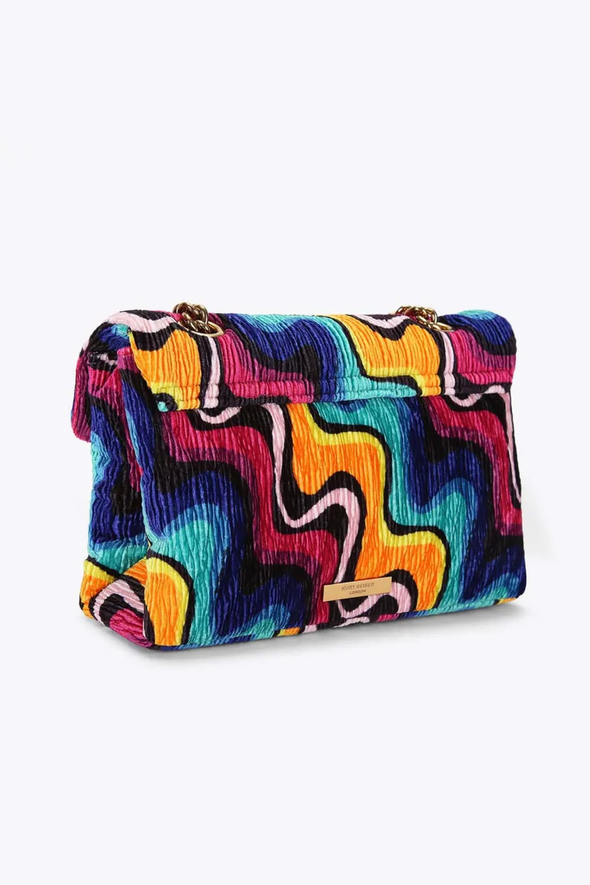 KURT GEIGER ΤΣΑΝΤΑ ΩΜΟΥ/CROSS BODY VELVET SOFT KENSINGTON ΑΛΥΣΙΔΑ ΒΕΛΟΥΔΟ LOGO ΠΟΛΥΧΡΩΜΟ