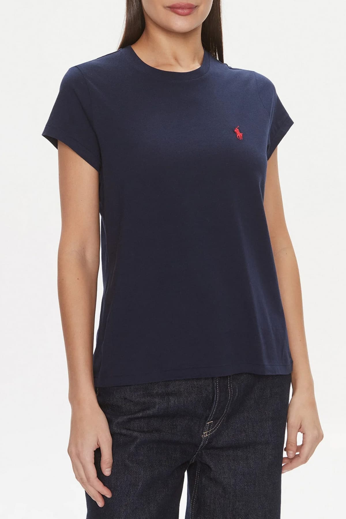RALPH LAUREN T-SHIRT ΛΑΙΜΟΚΟΨΗ LOGO ΣΚΟΥΡΟ ΜΠΛΕ