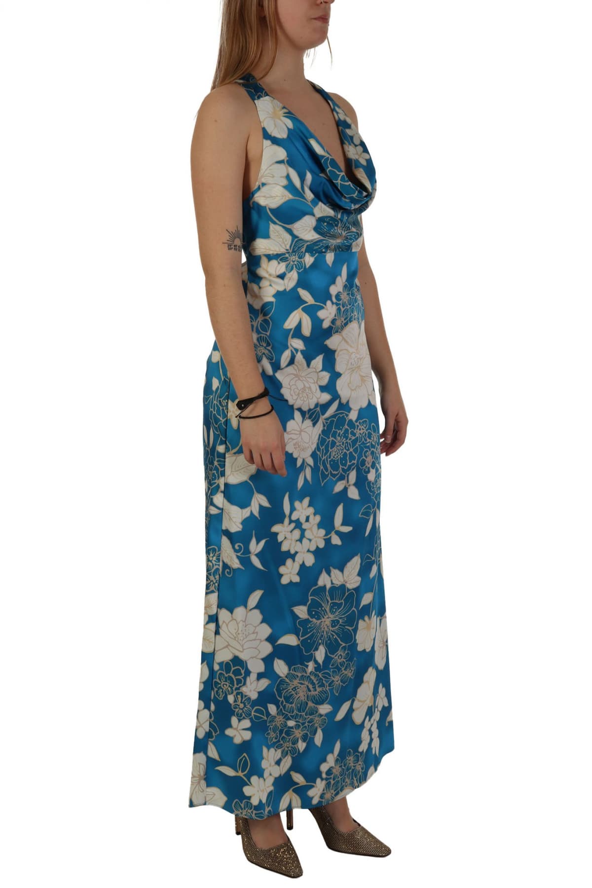 MARELLA EMME ΦΟΡΕΜΑ BUSSETO MAXI ΣΚΙΣΙΜΟ ΠΛΑΙ ΑΝΟΙΧΤΗ ΠΛΑΤΗ ΝΤΡΑΠΕ ΕΜΠΡΙΜΕ ΜΠΛΕ