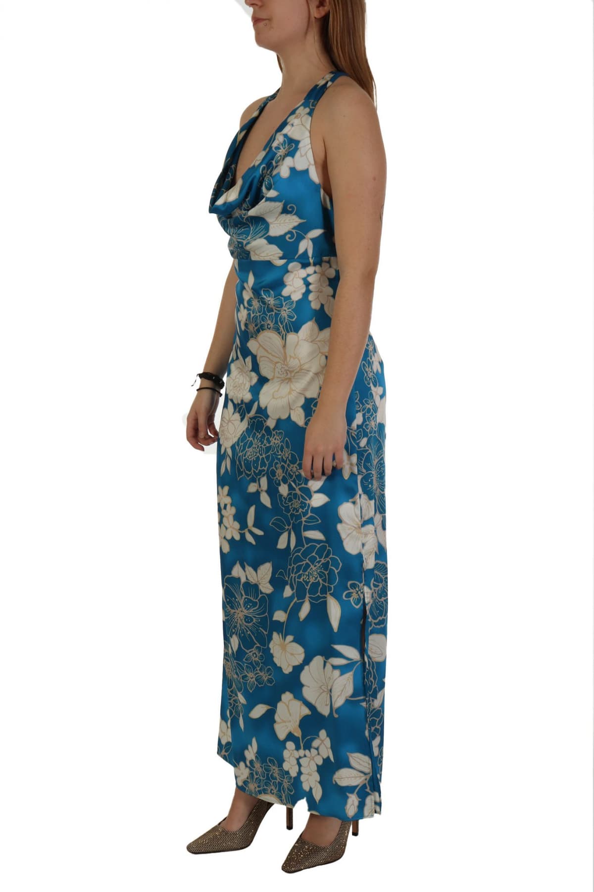 MARELLA EMME ΦΟΡΕΜΑ BUSSETO MAXI ΣΚΙΣΙΜΟ ΠΛΑΙ ΑΝΟΙΧΤΗ ΠΛΑΤΗ ΝΤΡΑΠΕ ΕΜΠΡΙΜΕ ΜΠΛΕ