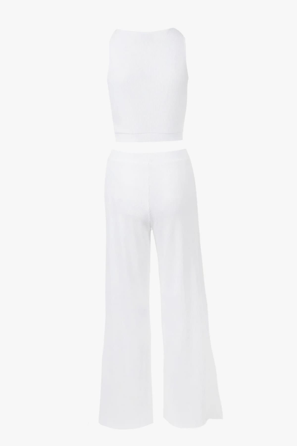 ARMANI 7 ΣΕΤ ΦΟΡΜΑ CROP TOP ΠΑΝΤΕΛΟΝΑ ΡΙΜΠ ΛΕΥΚΟ