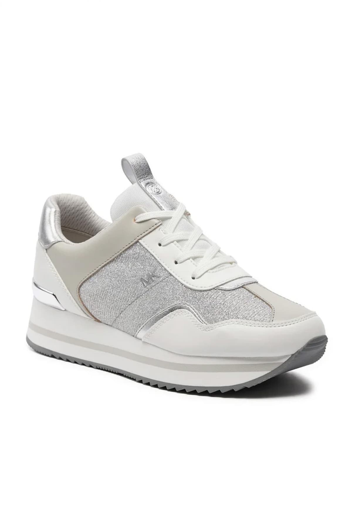 MICHAEL KORS ΠΑΠΟΥΤΣΙΑ SNEAKERS RAINA TRAINER ΣΤΡΑΣ LOGO ΛΕΥΚΟ/ΑΣΗΜΙ
