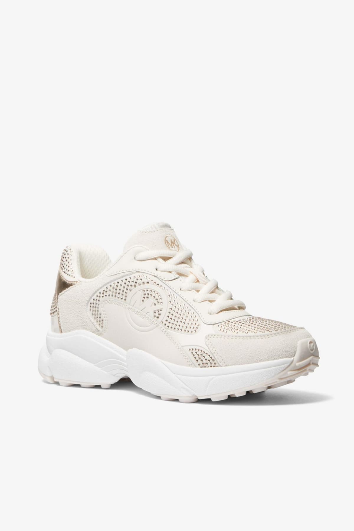 MICHAEL KORS ΠΑΠΟΥΤΣΙΑ SNEAKERS KEATON LACE UP SAMI TRAINER LOGO ΧΡΥΣΟ/ΚΡΕΜ