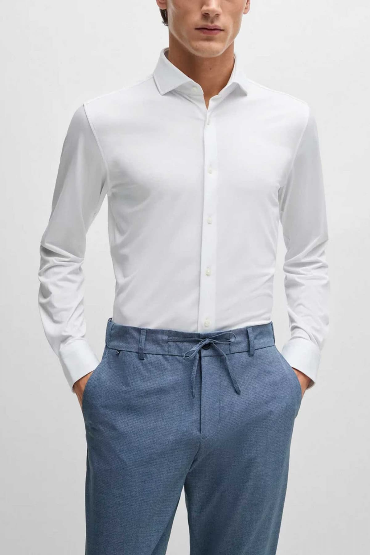 BOSS PERFORMANCE ΠΟΥΚΑΜΙΣΟ SLIM FIT P-HANK-SPREAD-C1-222 ΛΕΥΚΟ