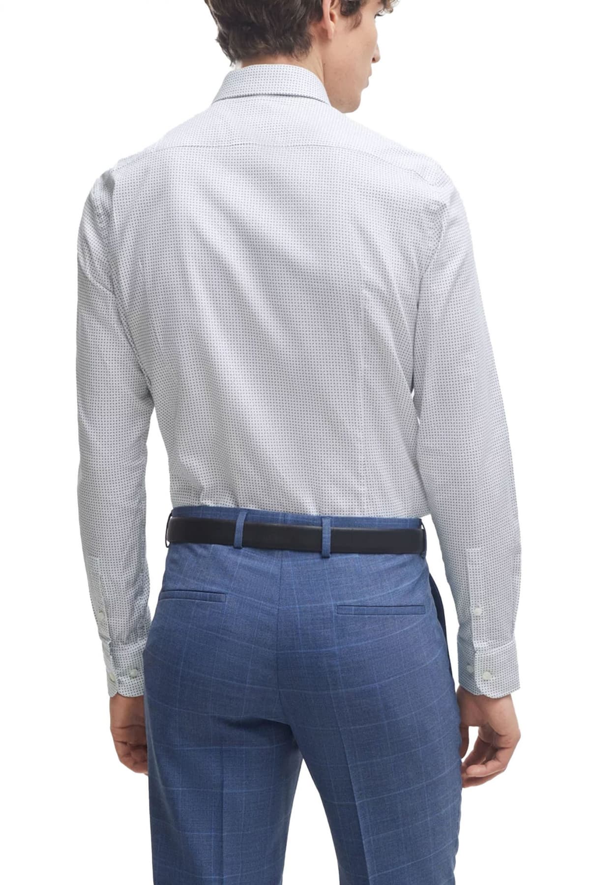 BOSS ΠΟΥΚΑΜΙΣΟ SLIM FIT STRETCH ΜΙΚΡΟΣΧΕΔΙΟ H-HANK-SPREAD-C1-222 ΛΕΥΚΟ-ΜΠΛΕ