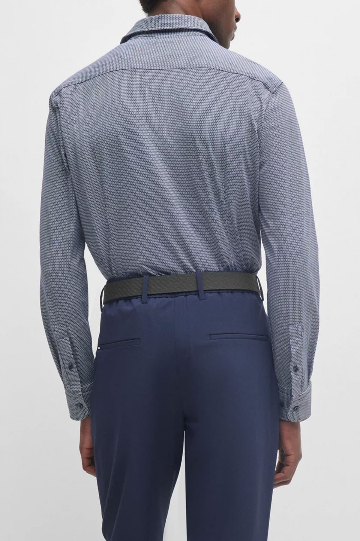 BOSS PERFORMANCE ΠΟΥΚΑΜΙΣΟ ΜΙΚΡΟΣΧΕΔΙΟ SLIM FIT P-HANK-KENT-C1-222 ΜΠΛΕ-ΛΕΥΚΟ