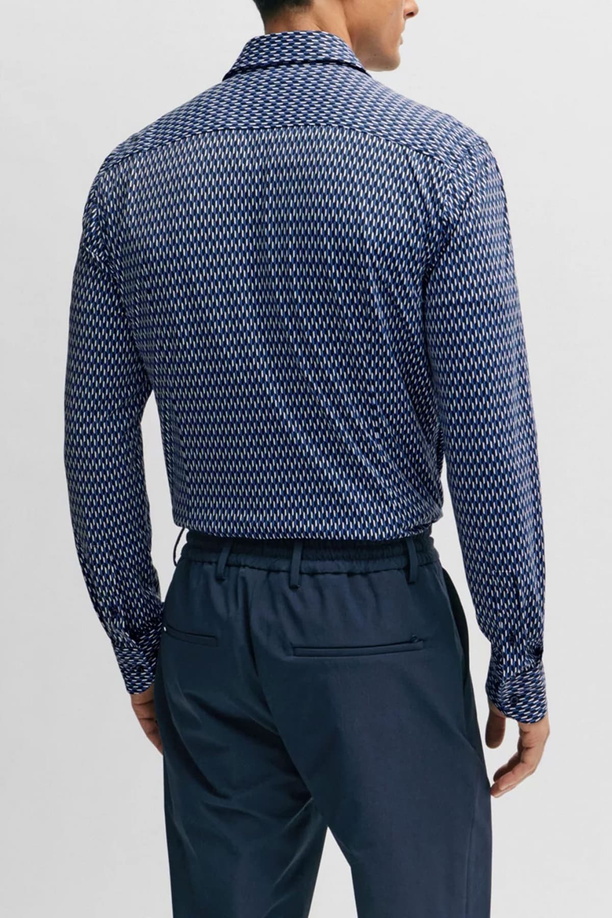 BOSS PERFORMANCE ΠΟΥΚΑΜΙΣΟ ΜΙΚΡΟΣΧΕΔΙΟ SLIM FIT P-HANK-KENT-C1-222 ΜΠΛΕ-ΛΕΥΚΟ-ΜΑΥΡΟ