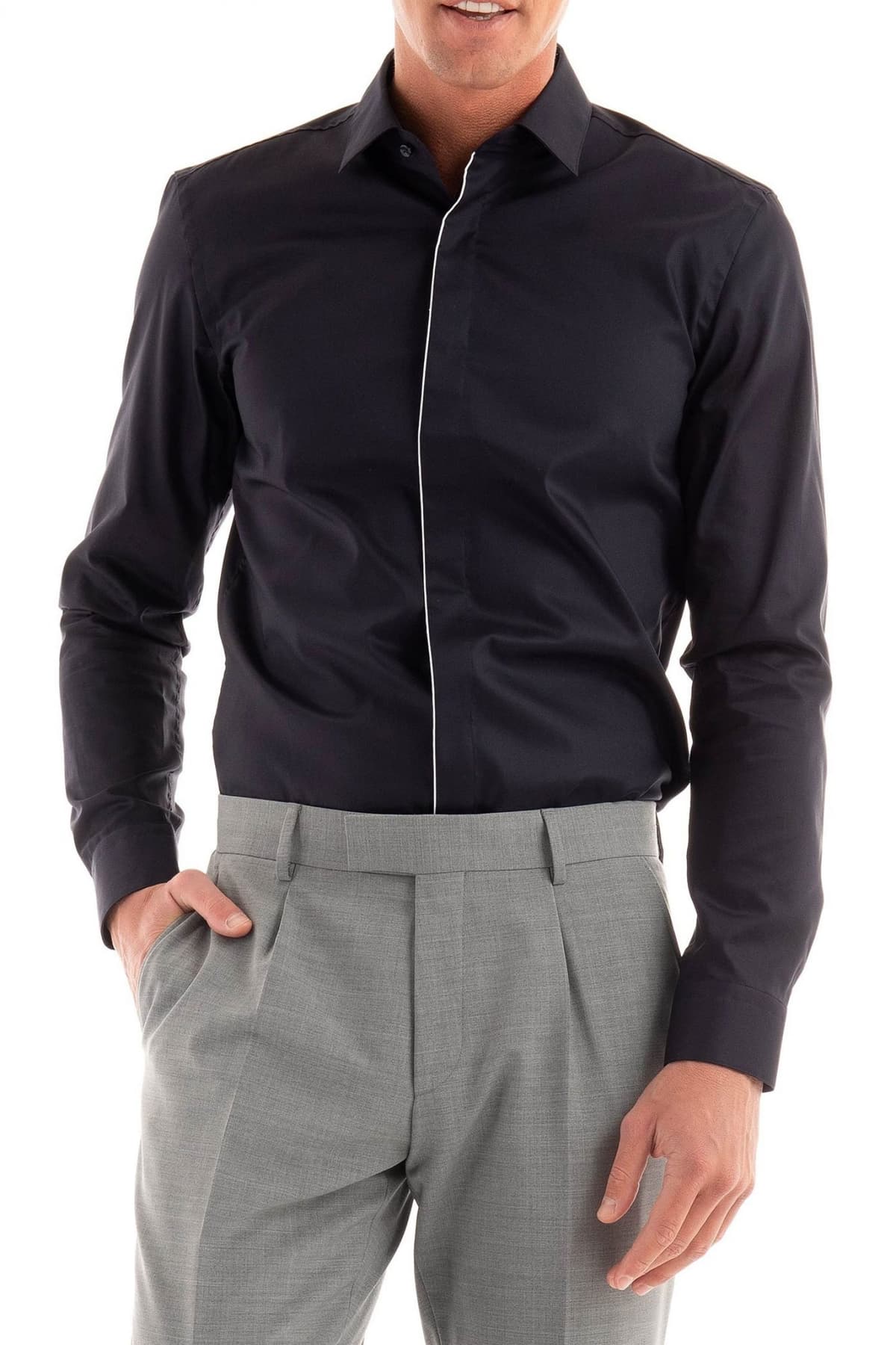 BOSS ΠΟΥΚΑΜΙΣΟ SLIM FIT EASY IRON H-HANK-PARTY4-241 ΜΠΛΕ