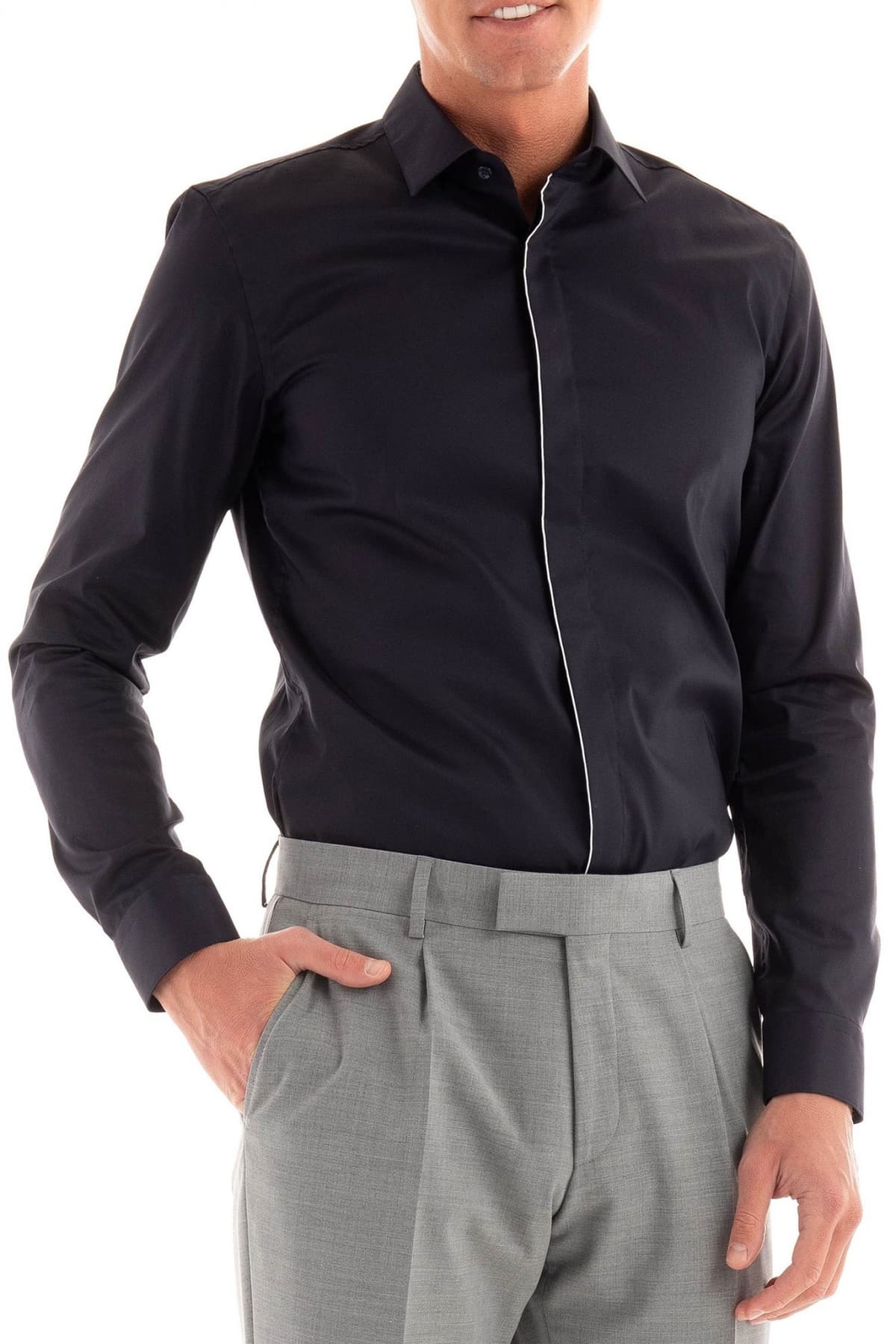 BOSS ΠΟΥΚΑΜΙΣΟ SLIM FIT EASY IRON H-HANK-PARTY4-241 ΜΠΛΕ