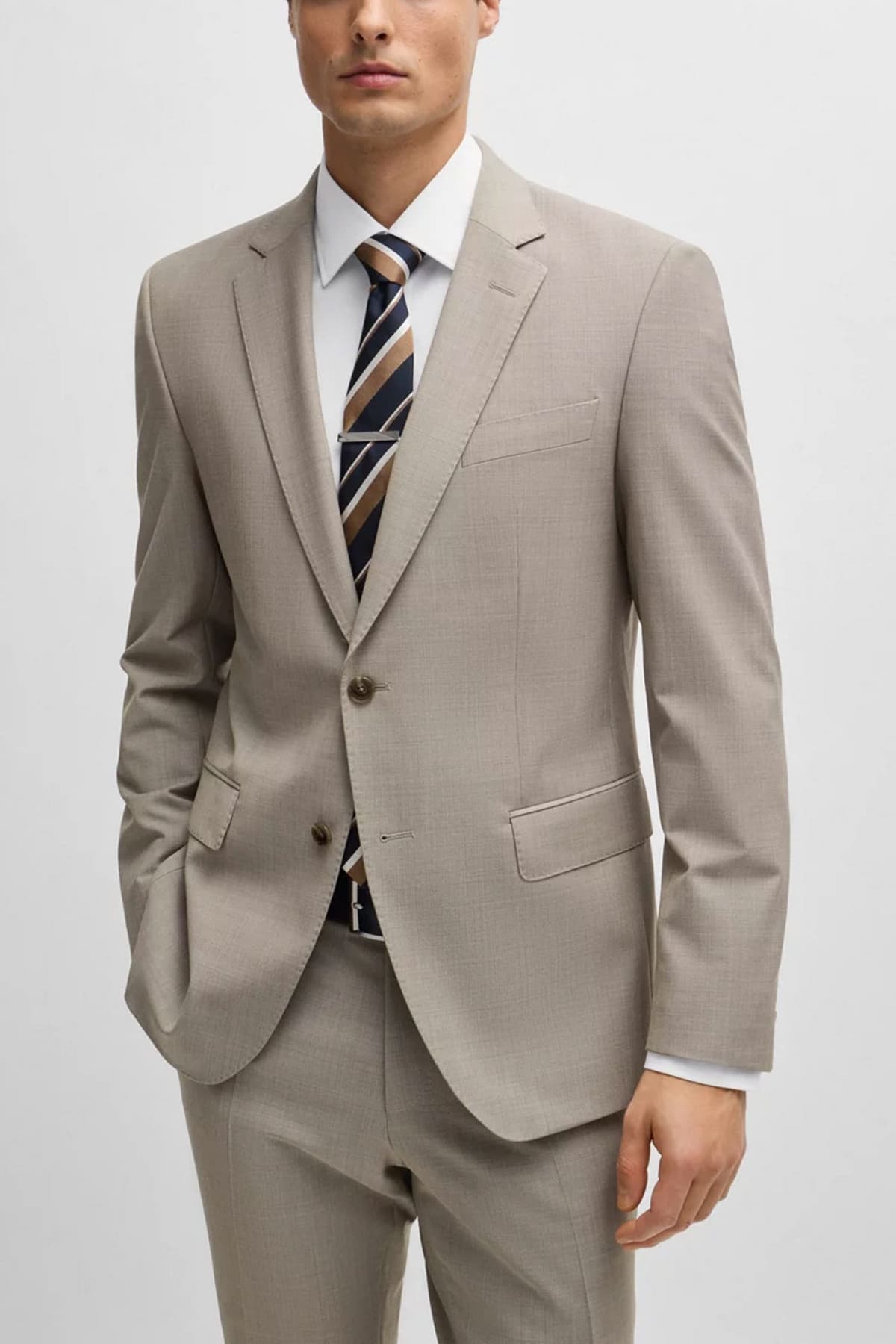 BOSS ΚΟΣΤΟΥΜΙ SLIM FIT H-HUGE-2PCS-224 ΜΠΕΖ