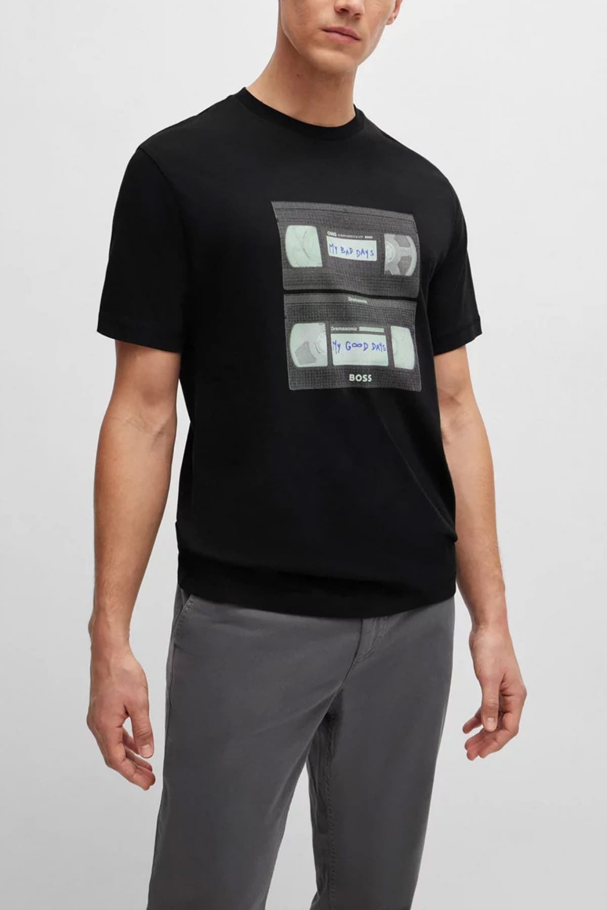 BOSS CASUAL T-SHIRT JERSEY TERETROLEO RELAXED FIT ΜΑΥΡΟ