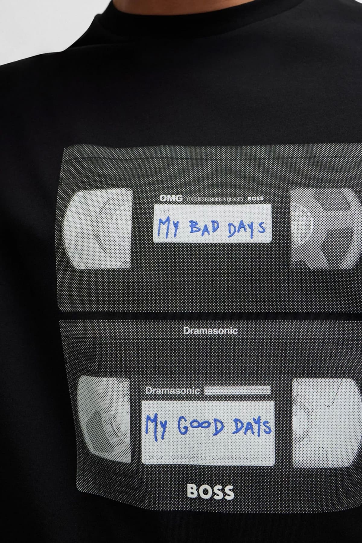 BOSS CASUAL T-SHIRT JERSEY TERETROLEO RELAXED FIT ΜΑΥΡΟ