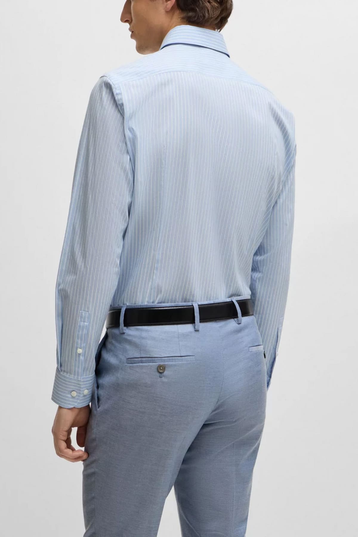 BOSS ΠΟΥΚΑΜΙΣΟ ΡΙΓΕ SLIM FIT EASY IRON H-HANK-KENT-C1-214 ΣΙΕΛ-ΛΕΥΚΟ