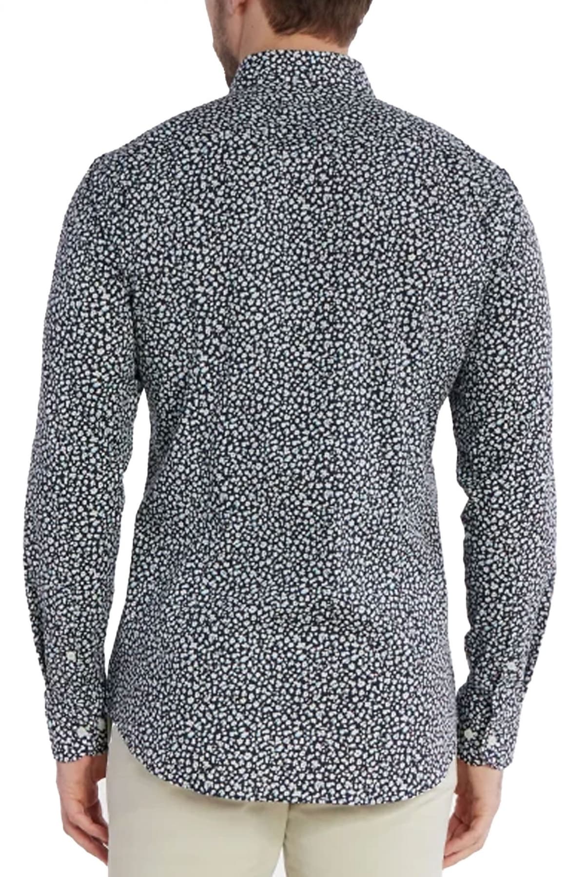 BOSS ΠΟΥΚΑΜΙΣΟ H-HANK-KENT-C1-214 SLIM FIT STRETCH ΦΛΟΡΑΛ ΜΠΛΕ-ΛΕΥΚΟ