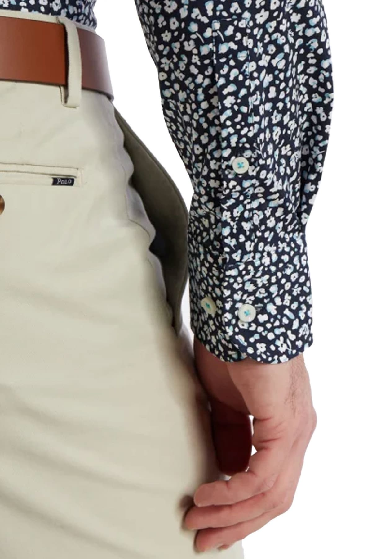 BOSS ΠΟΥΚΑΜΙΣΟ H-HANK-KENT-C1-214 SLIM FIT STRETCH ΦΛΟΡΑΛ ΜΠΛΕ-ΛΕΥΚΟ