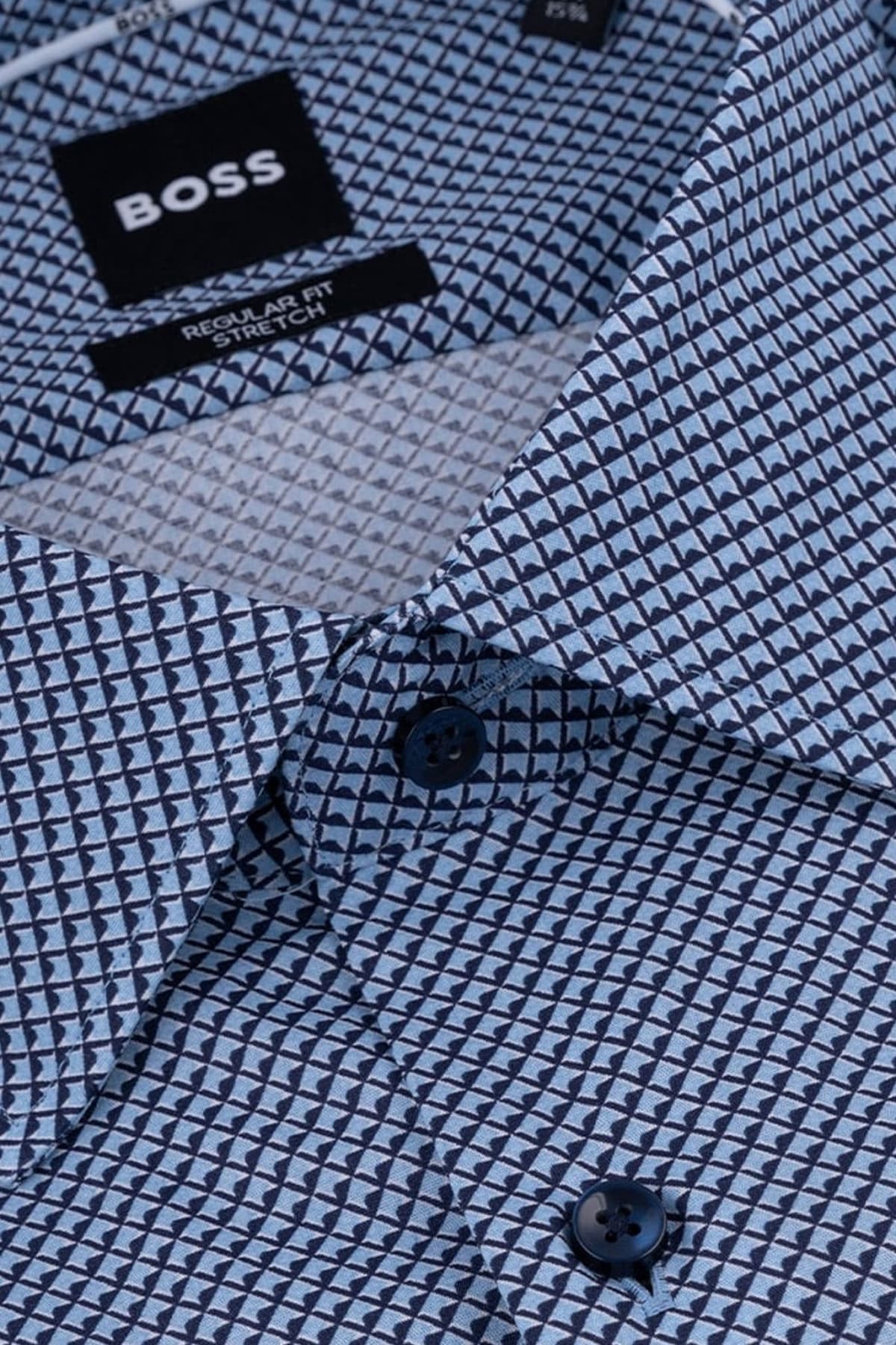 BOSS ΠΟΥΚΑΜΙΣΟ REGULAR FIT STRETCH ΜΙΚΡΟΣΧΕΔΙΟ H-JOE-KENT-C1-214 ΜΠΛΕ