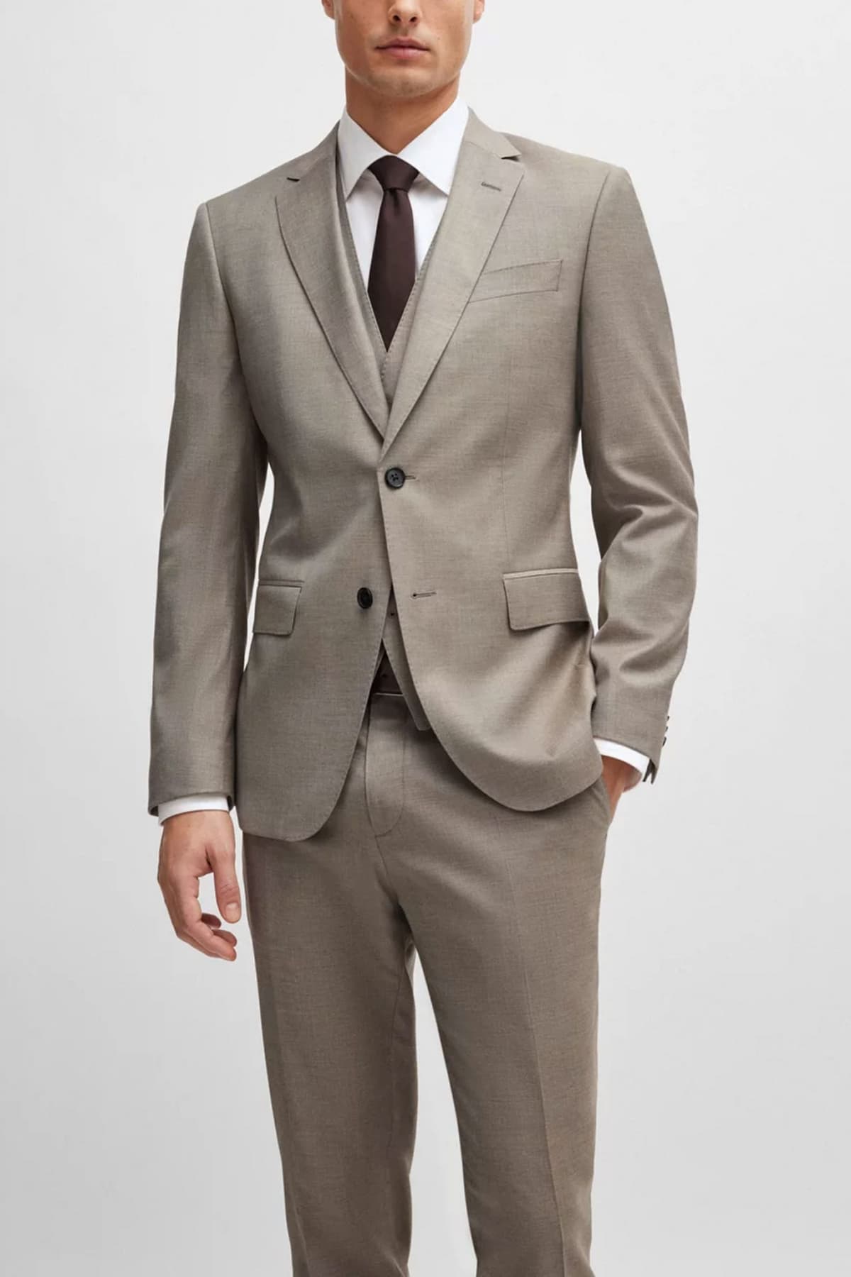 BOSS ΚΟΣΤΟΥΜΙ ΜΕ ΓΙΛΕΚΟ SLIM FIT H-HUGE-3PCS-232 LANIFICIO TESSE BIELLA STRETCH ΓΚΡΙ