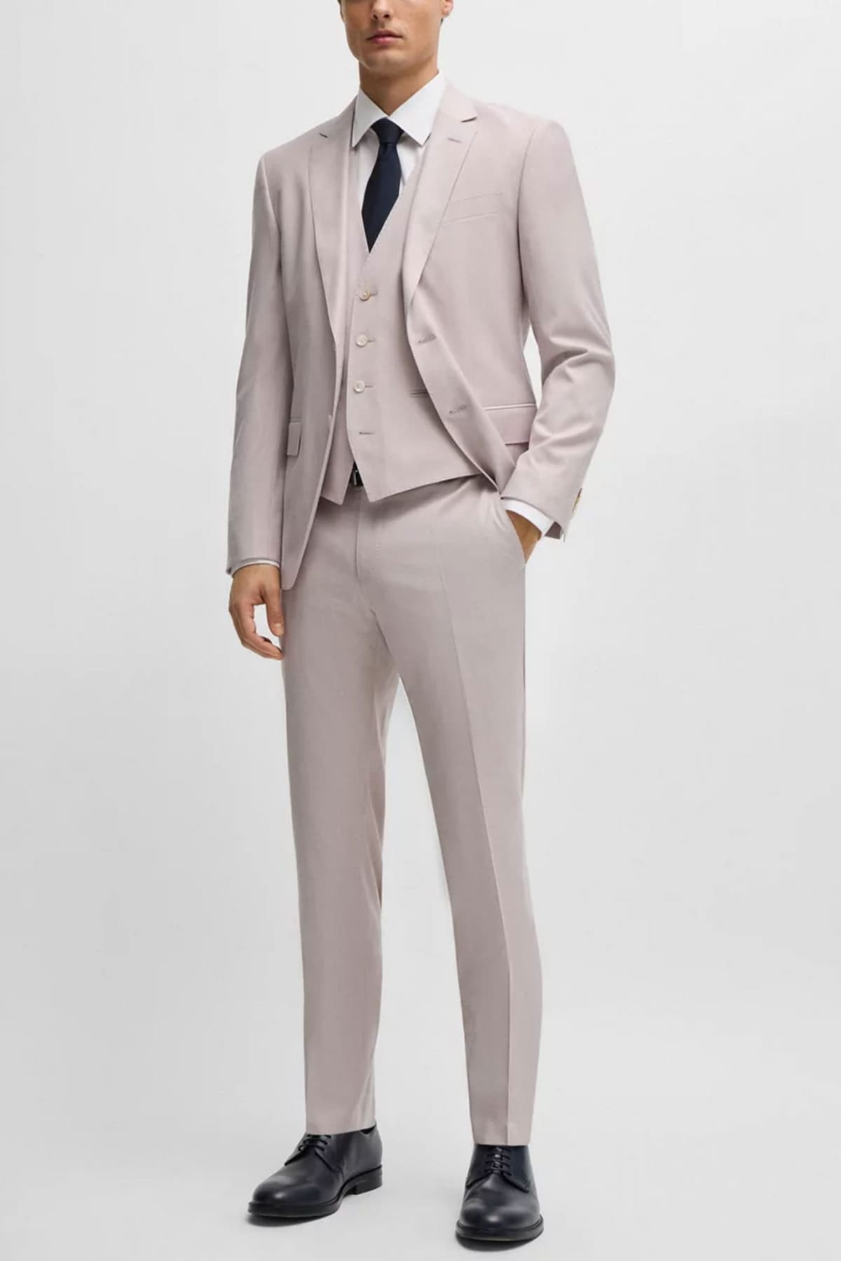 BOSS ΚΟΣΤΟΥΜΙ ΜΕ ΓΙΛΕΚΟ SLIM FIT H-HUGE-3PCS-232 LANIFICIO TESSE BIELLA STRETCH ΠΟΥΔΡΑ