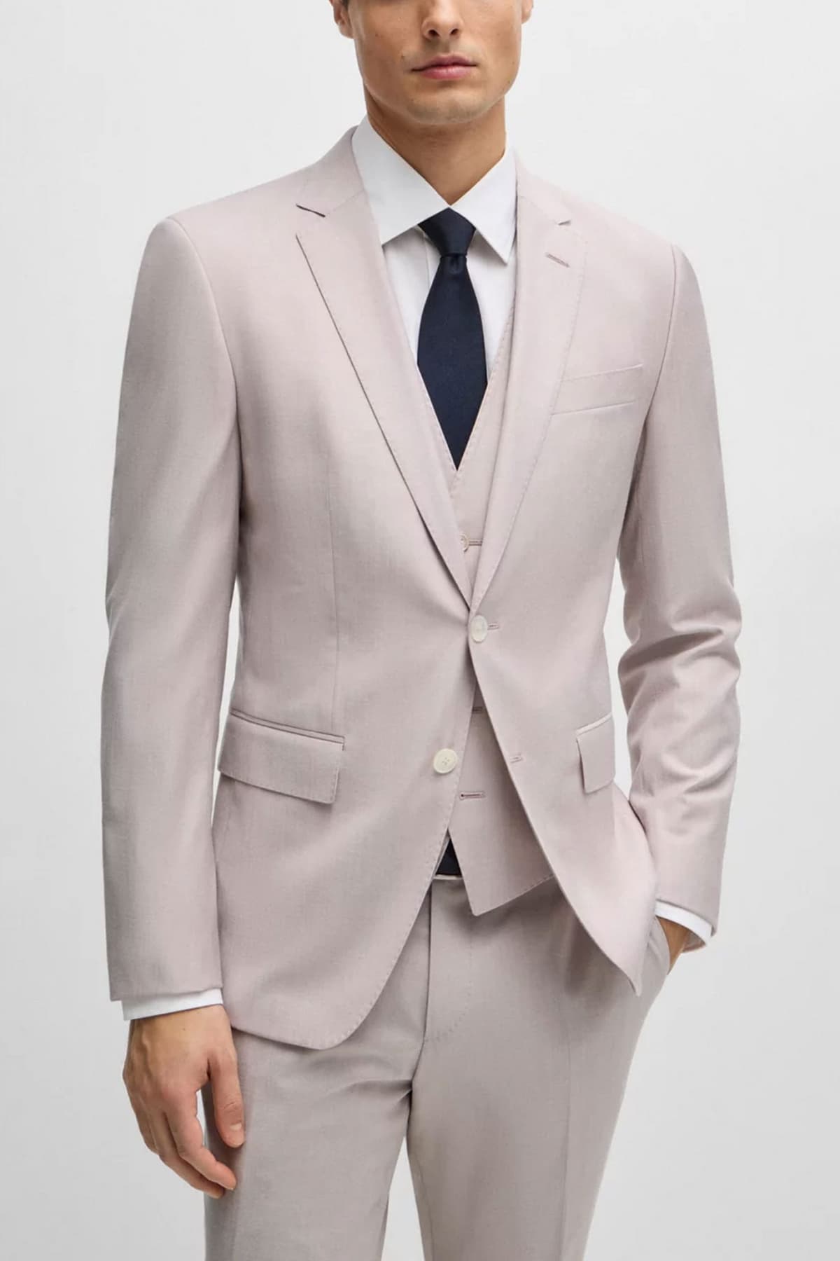 BOSS ΚΟΣΤΟΥΜΙ ΜΕ ΓΙΛΕΚΟ SLIM FIT H-HUGE-3PCS-232 LANIFICIO TESSE BIELLA STRETCH ΠΟΥΔΡΑ