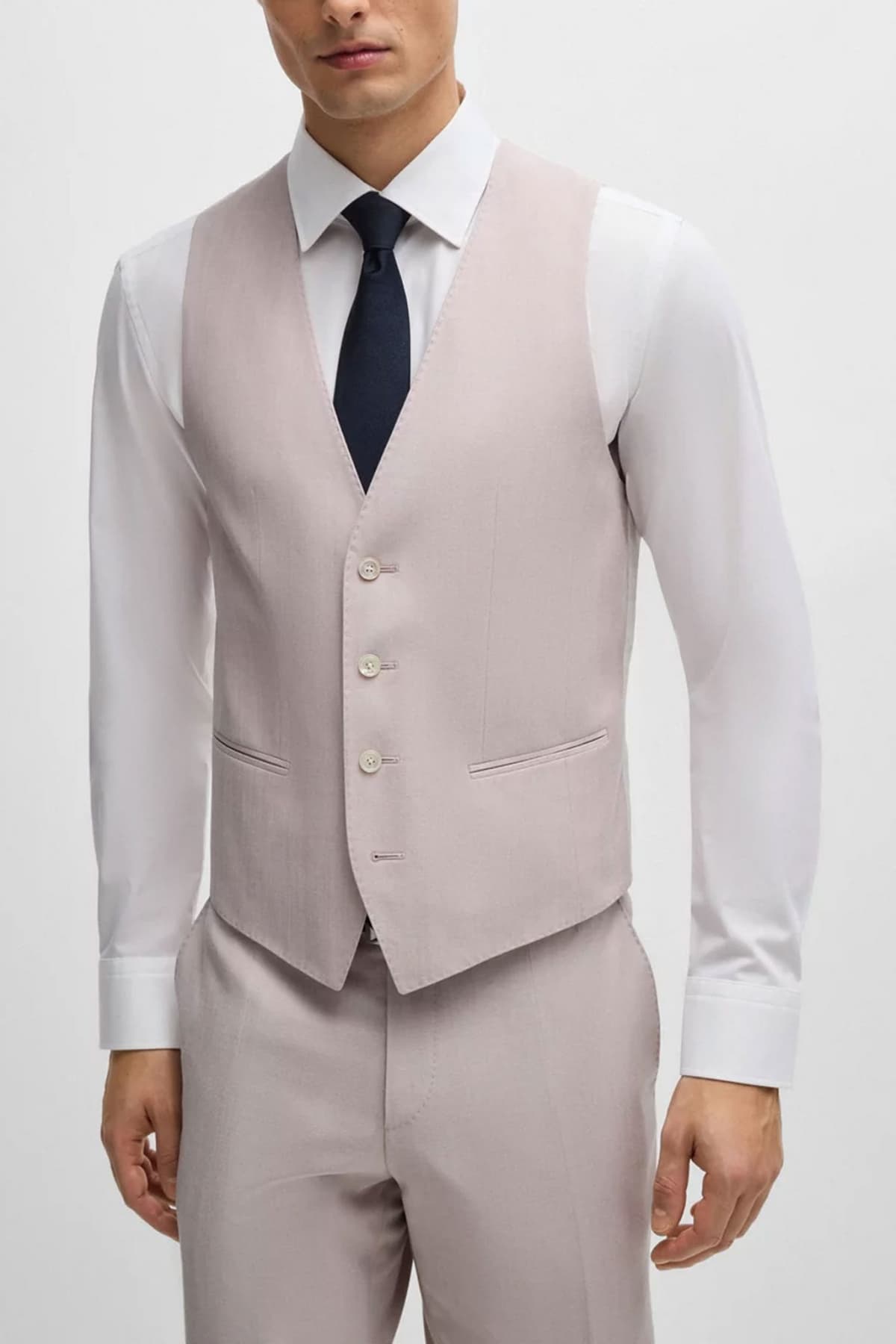 BOSS ΚΟΣΤΟΥΜΙ ΜΕ ΓΙΛΕΚΟ SLIM FIT H-HUGE-3PCS-232 LANIFICIO TESSE BIELLA STRETCH ΠΟΥΔΡΑ