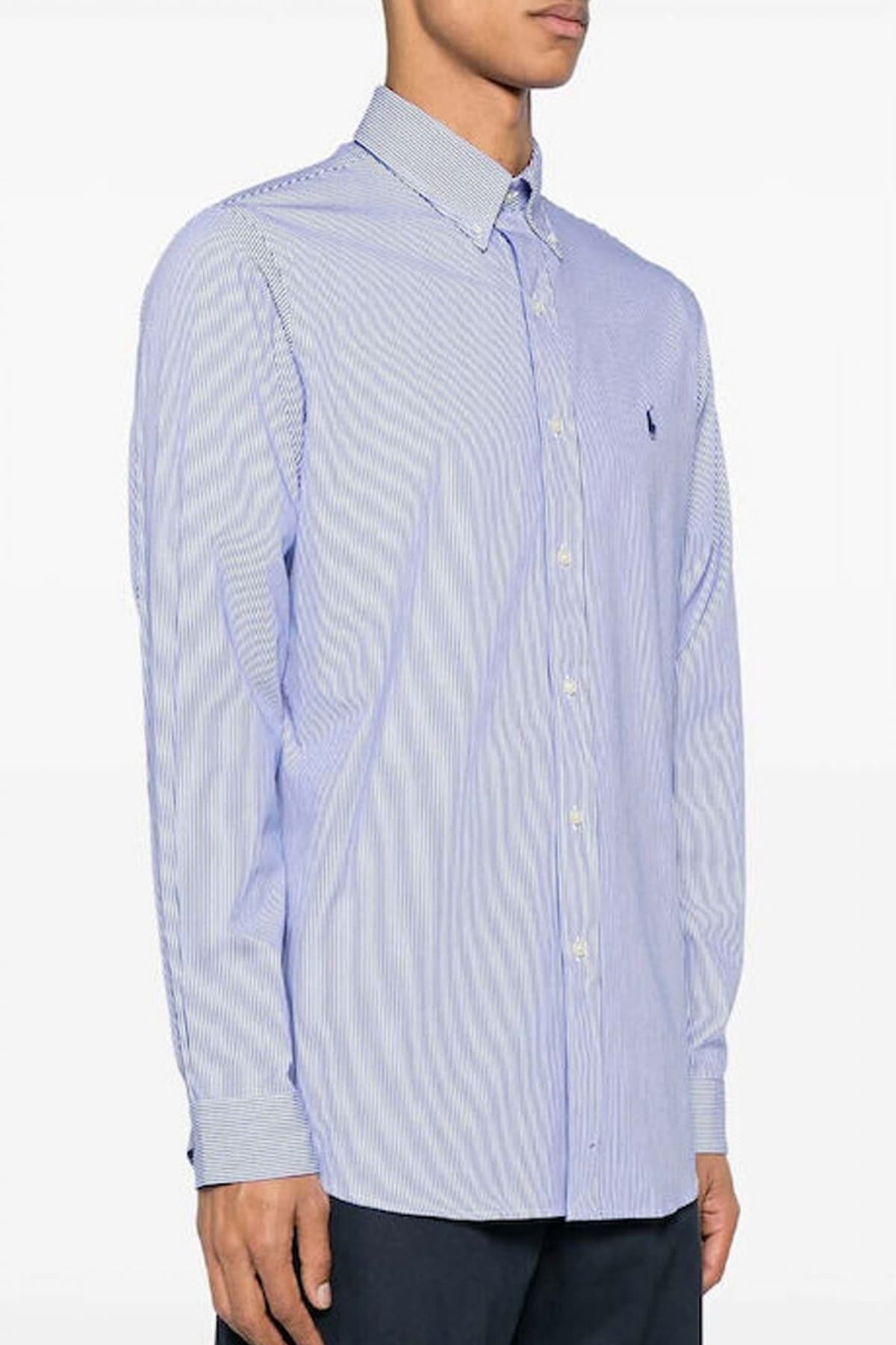 RALPH LAUREN ΠΟΥΚΑΜΙΣΟ ΡΙΓΕ BUTTON DOWN CUSTOM FIT ΜΠΛΕ-ΛΕΥΚΟ