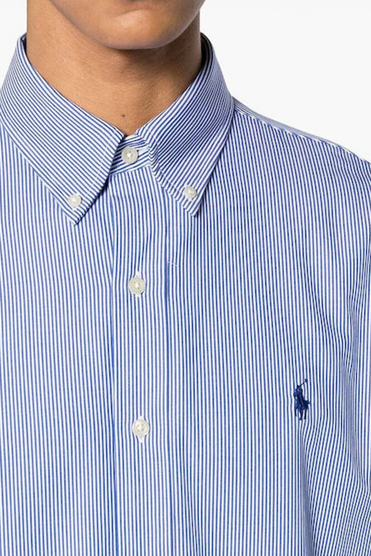 RALPH LAUREN ΠΟΥΚΑΜΙΣΟ ΡΙΓΕ BUTTON DOWN CUSTOM FIT ΜΠΛΕ-ΛΕΥΚΟ