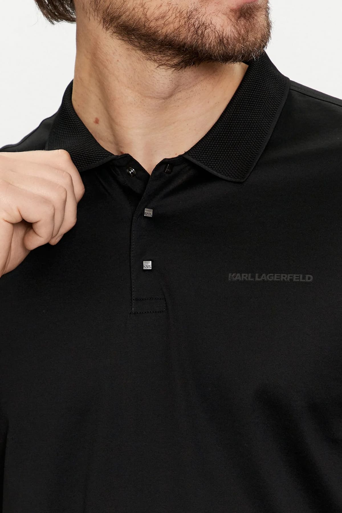 KARL LAGERFELD POLO PRESSBUTTON LOGO ΜΑΥΡΟ