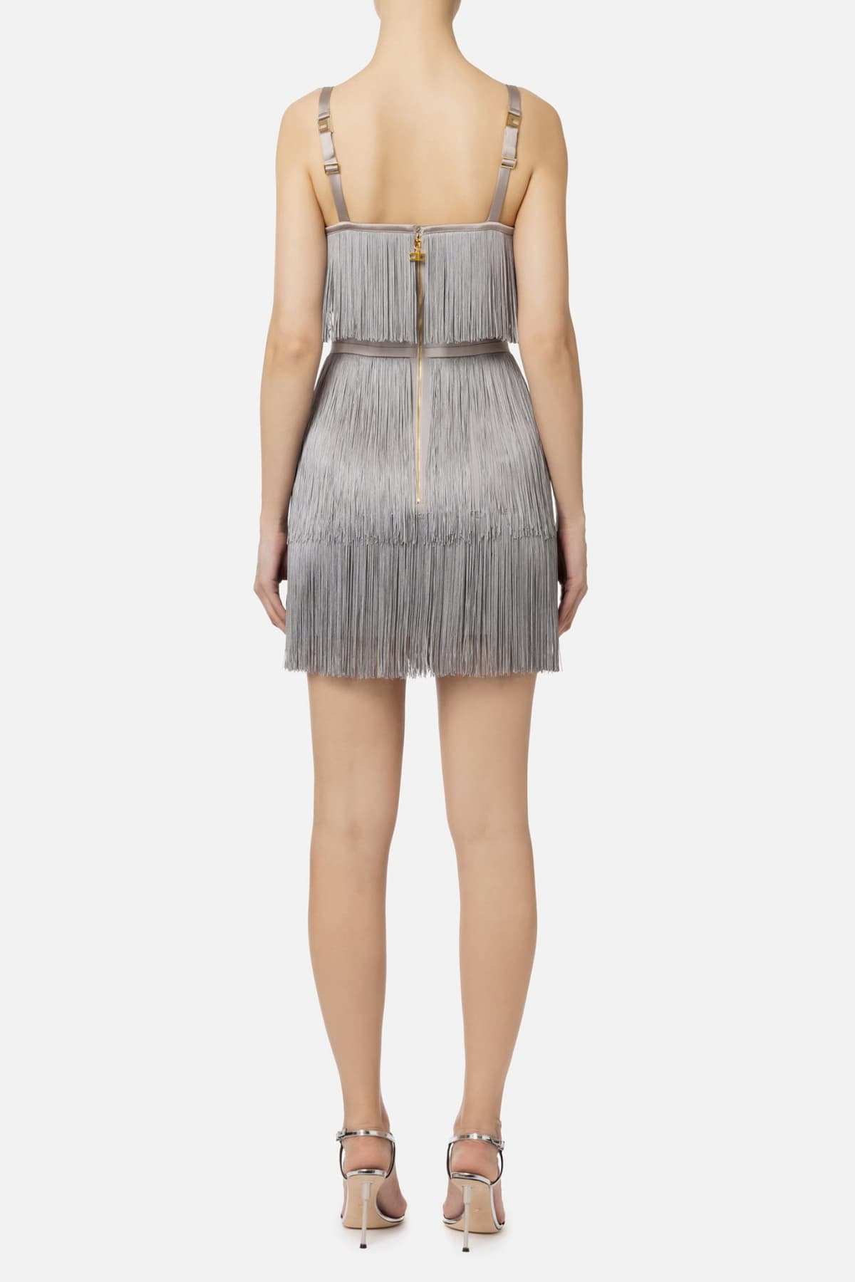 ELISABETTA FRANCHI ΦΟΡΕΜΑ MINI ΤΙΡΑΝΤΕΣ ΚΡΟΣΙΑ ΖΩΝΗ ΦΙΟΓΚΟΣ ΓΚΡΙ