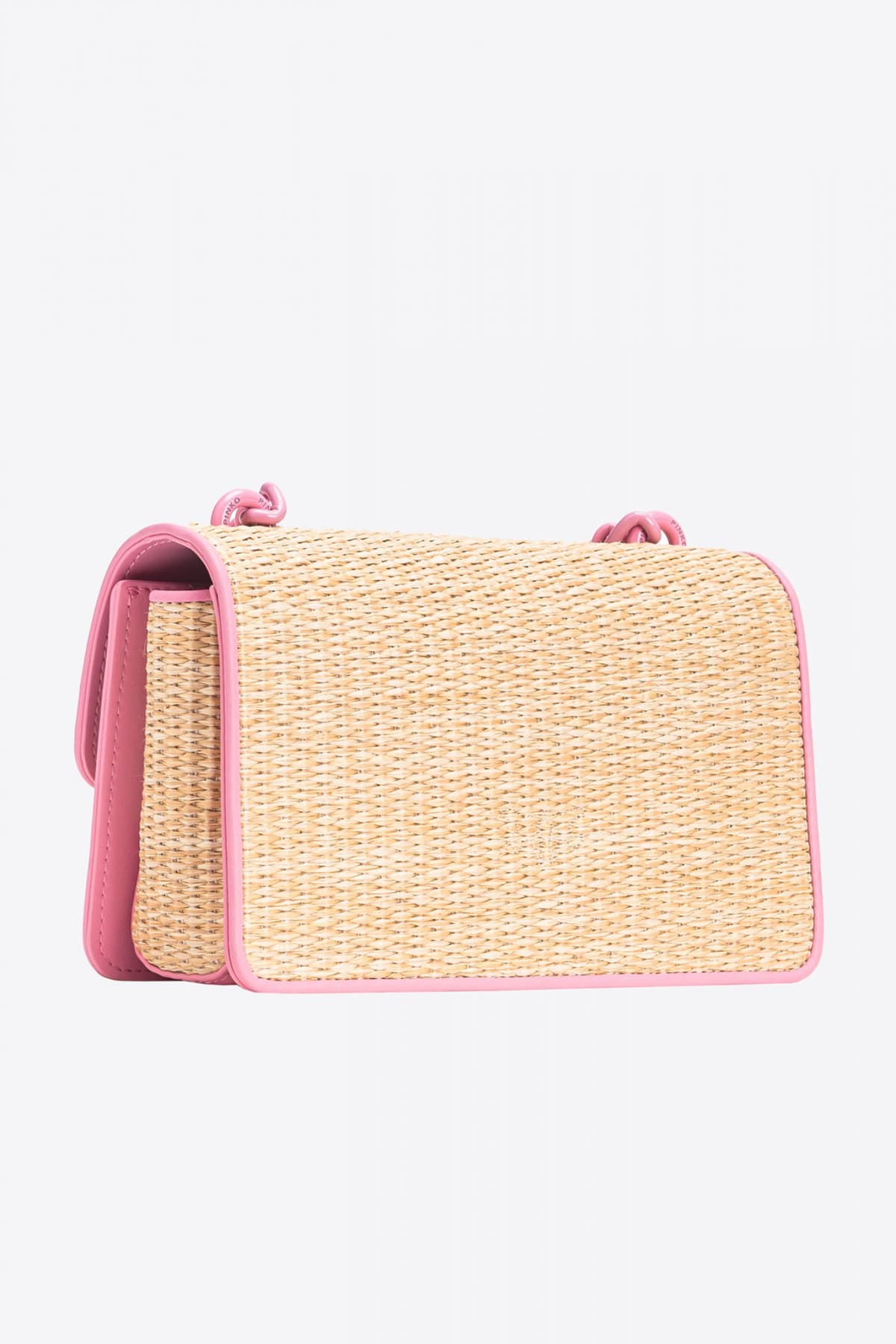 PINKO ΤΣΑΝΤΑ CROSS BODY/ MESSENGER LOVE ONE MINI LIGHT ΡΑΦΙΑ ΜΠΕΖ/ΡΟΖ