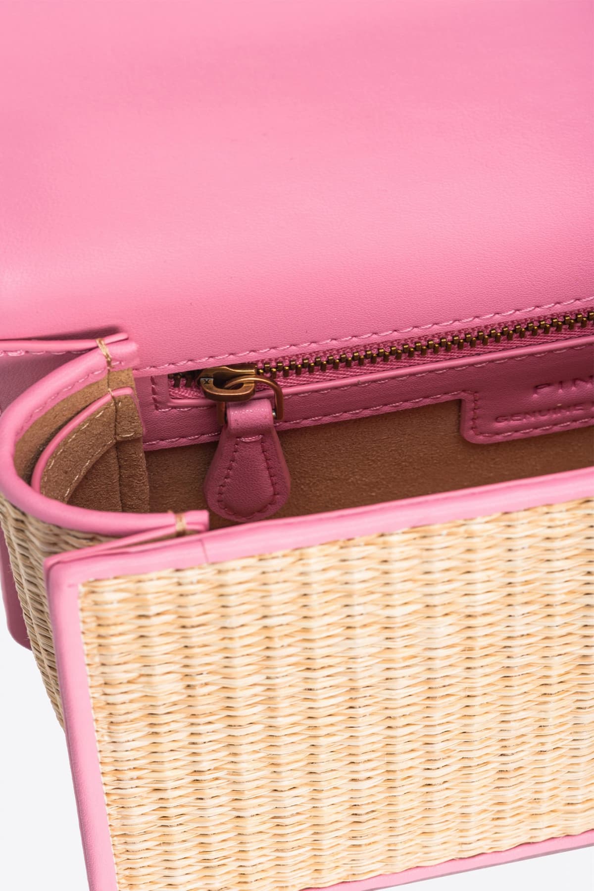 PINKO ΤΣΑΝΤΑ CROSS BODY/ MESSENGER LOVE ONE MINI LIGHT ΡΑΦΙΑ ΜΠΕΖ/ΡΟΖ