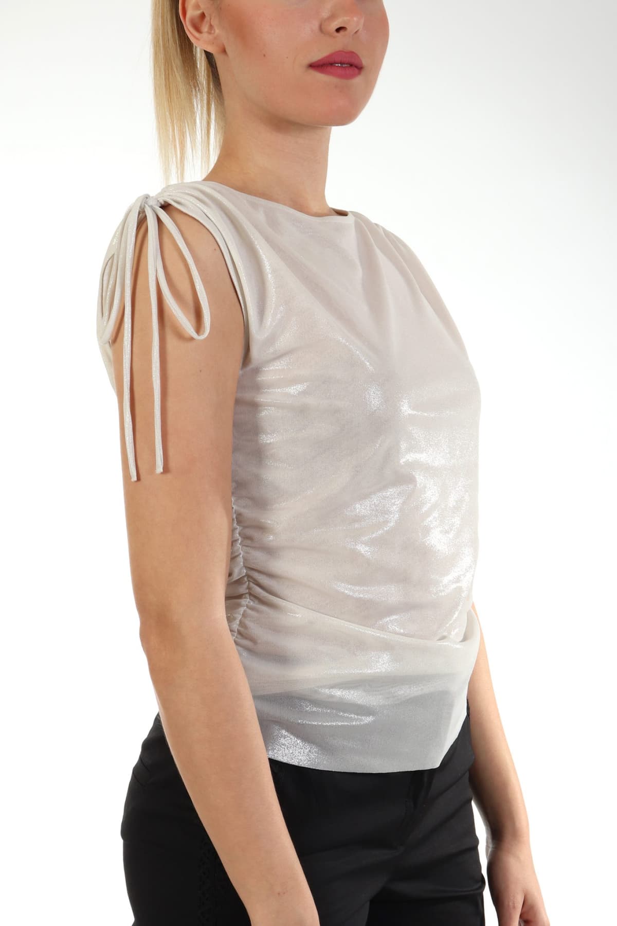 MARELLA MONOCHROME ΜΠΛΟΥΖΑ AMADEUS ΣΟΥΡΑ ΠΛΑΙ ΜΕΤΑΛΛΙΖΕ ΛΕΥΚΟ