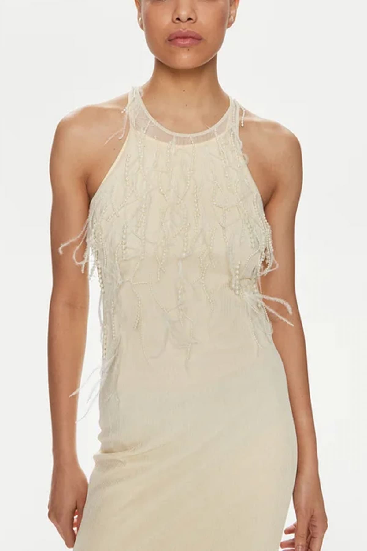 PATRIZIA PEPE ΦΟΡΕΜΑ MIDI ΠΕΡΛΕΣ ΕΚΡΟΥ