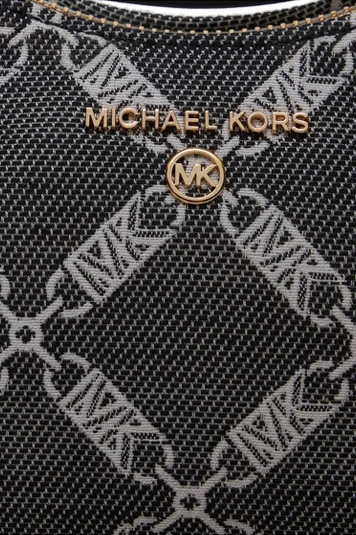 MICHAEL KORS ΤΣΑΝΤΑΚΙ ΧΕΙΡΟΣ ΑΛΥΣΙΔΑ JET SET CHARM ΑLL OVER LOGO MAYΡΟ/ΛΕΥΚΟ