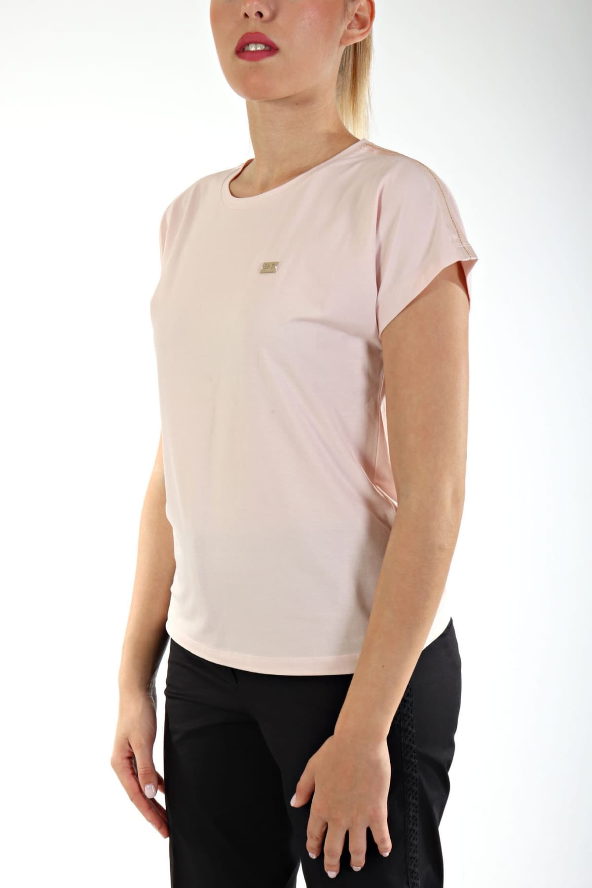 ARMANI 7 T-SHIRT ΛΑΙΜΟΚΟΨΗ ΜΕΤΑΛΛΙΚΗ ΛΕΠΤΟΜΕΡΕΙΑ LOGO ΡΟΖ