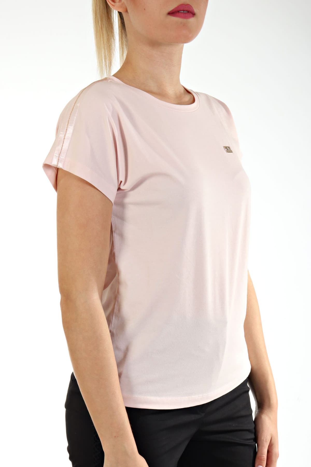 ARMANI 7 T-SHIRT ΛΑΙΜΟΚΟΨΗ ΜΕΤΑΛΛΙΚΗ ΛΕΠΤΟΜΕΡΕΙΑ LOGO ΡΟΖ