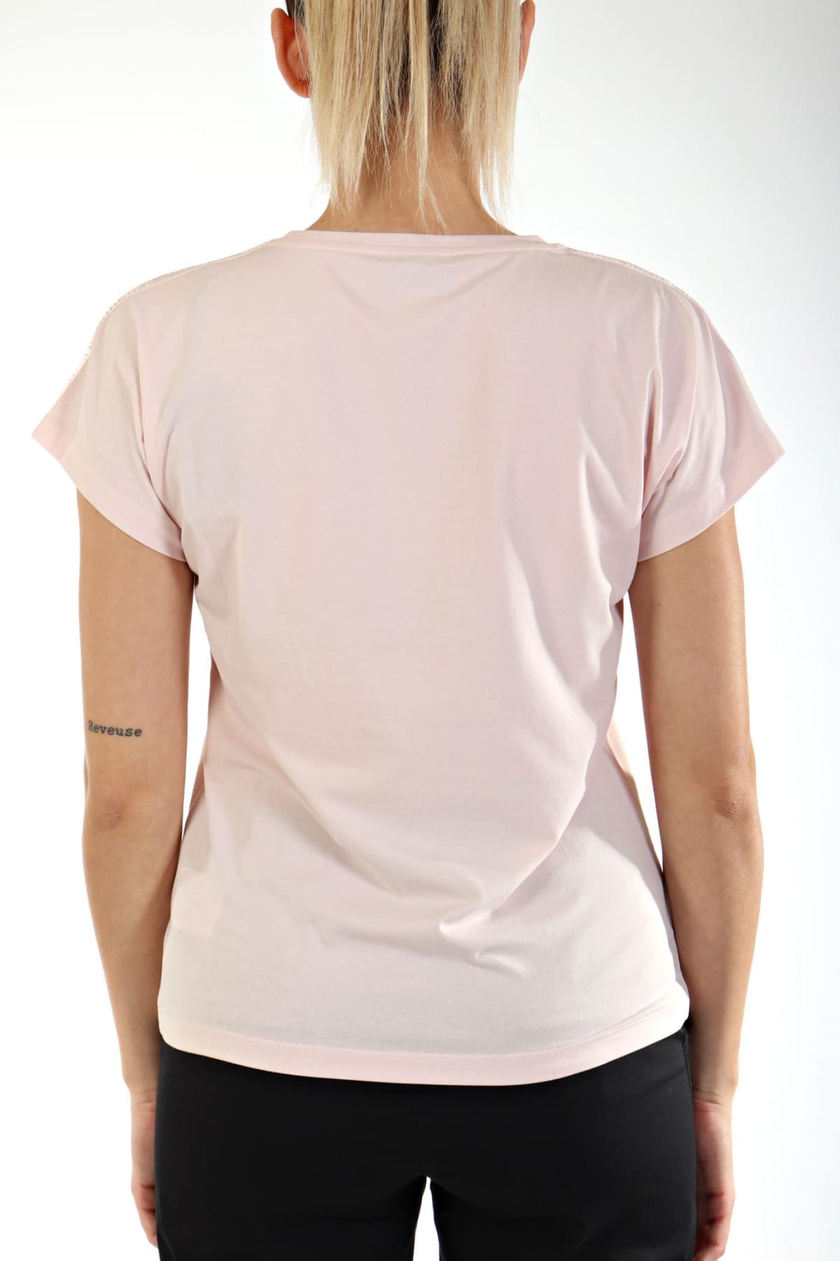 ARMANI 7 T-SHIRT ΛΑΙΜΟΚΟΨΗ ΜΕΤΑΛΛΙΚΗ ΛΕΠΤΟΜΕΡΕΙΑ LOGO ΡΟΖ