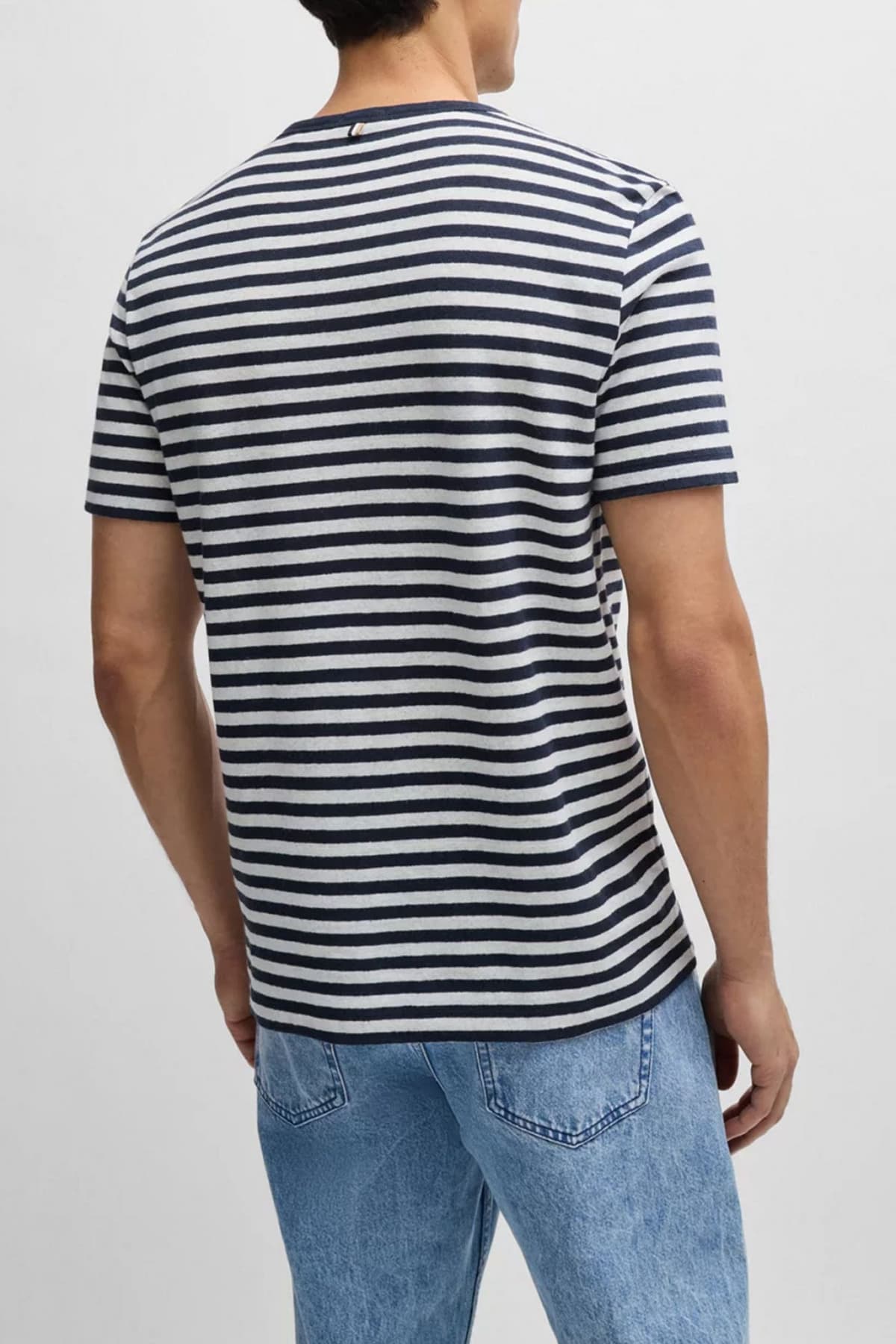 BOSS T-SHIRT ΛΙΝΟ ΡΙΓΕ TIBURT 457 ΜΠΛΕ-ΛΕΥΚΟ