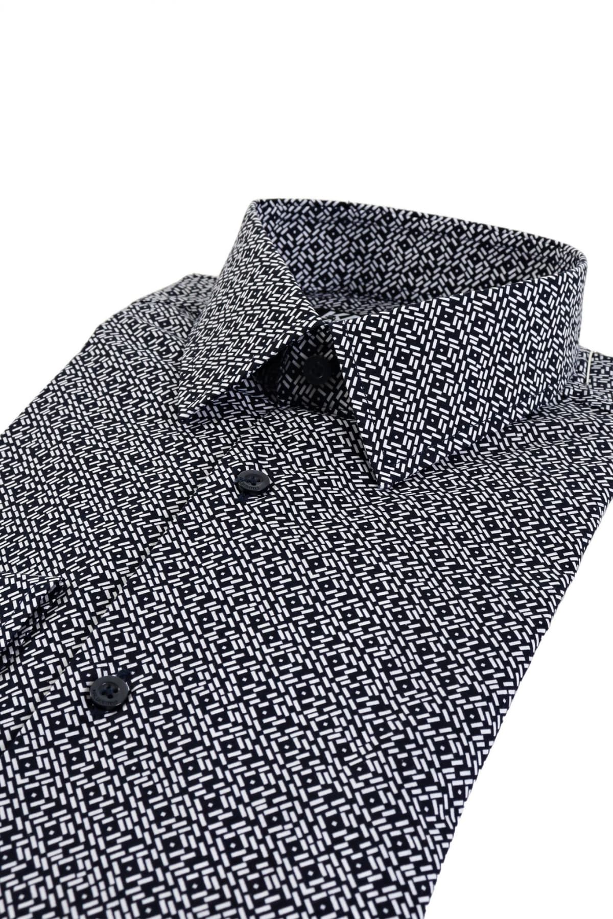 KARL LAGERFELD ΠΟΥΚΑΜΙΣΟ ΜΙΚΡΟΣΧΕΔΙΟ MODERN FIT ΜΠΛΕ-ΛΕΥΚΟ