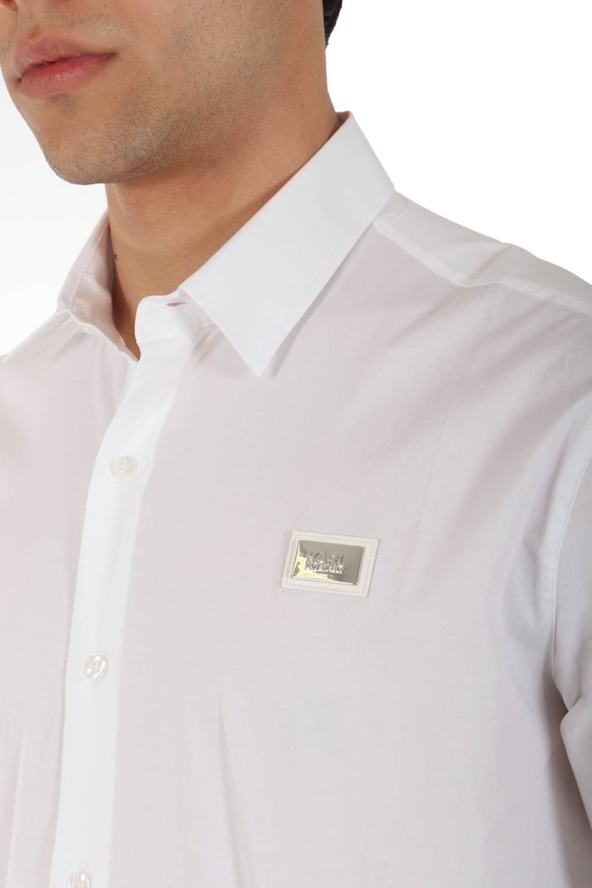 KARL LAGERFELD ΠΟΥΚΑΜΙΣΟ METALLIC LOGO ΛΕΥΚΟ