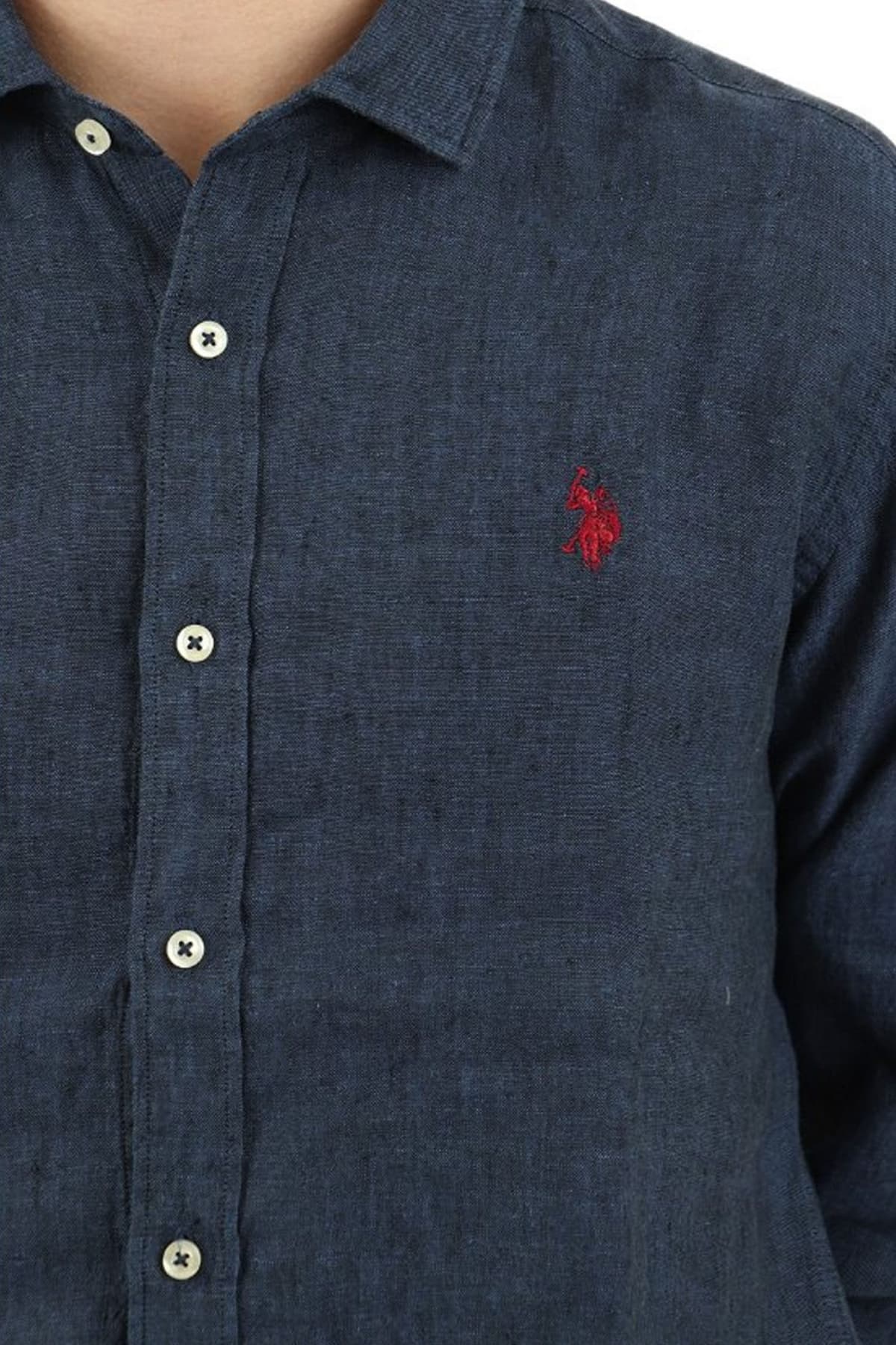 U.S. POLO ASSN ΠΟΥΚΑΜΙΣΟ ΛΙΝΟ SLIM FIT CALE ΜΠΛΕ