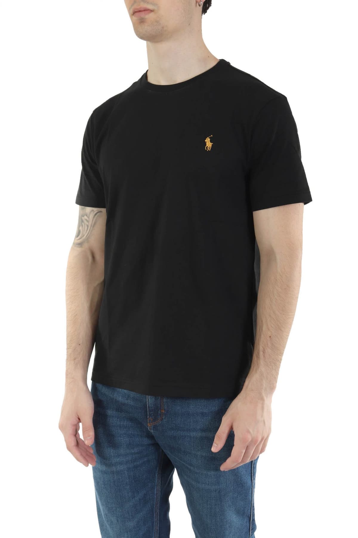 RALPH LAUREN T- SHIRT CUSTOM SLIM FIT GOLD LOGO ΜΑΥΡΟ