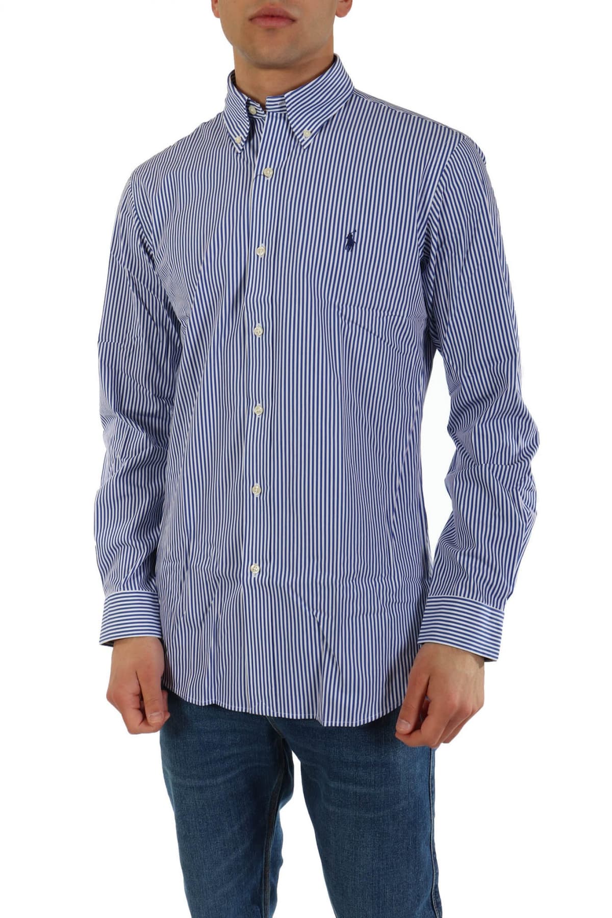 RALPH LAUREN ΠΟΥΚΑΜΙΣΟ ΡΙΓΕ BUTTON DOWN CUSTOM FIT ΜΠΛΕ-ΛΕΥΚΟ